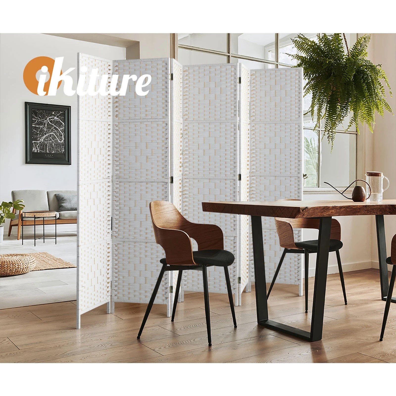 6 Oikiture 6 Panel Room Divider Screen Privacy Dividers - White, 6 of 10