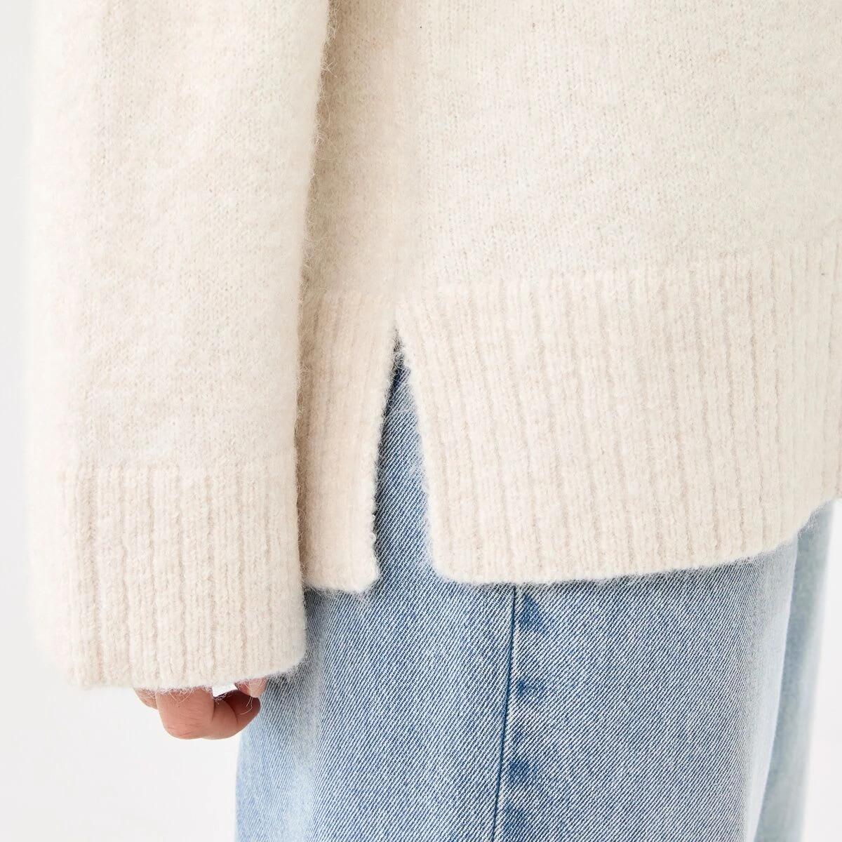 7 Fluffy V-Neck Jumper Beige Marl, 7 of 7