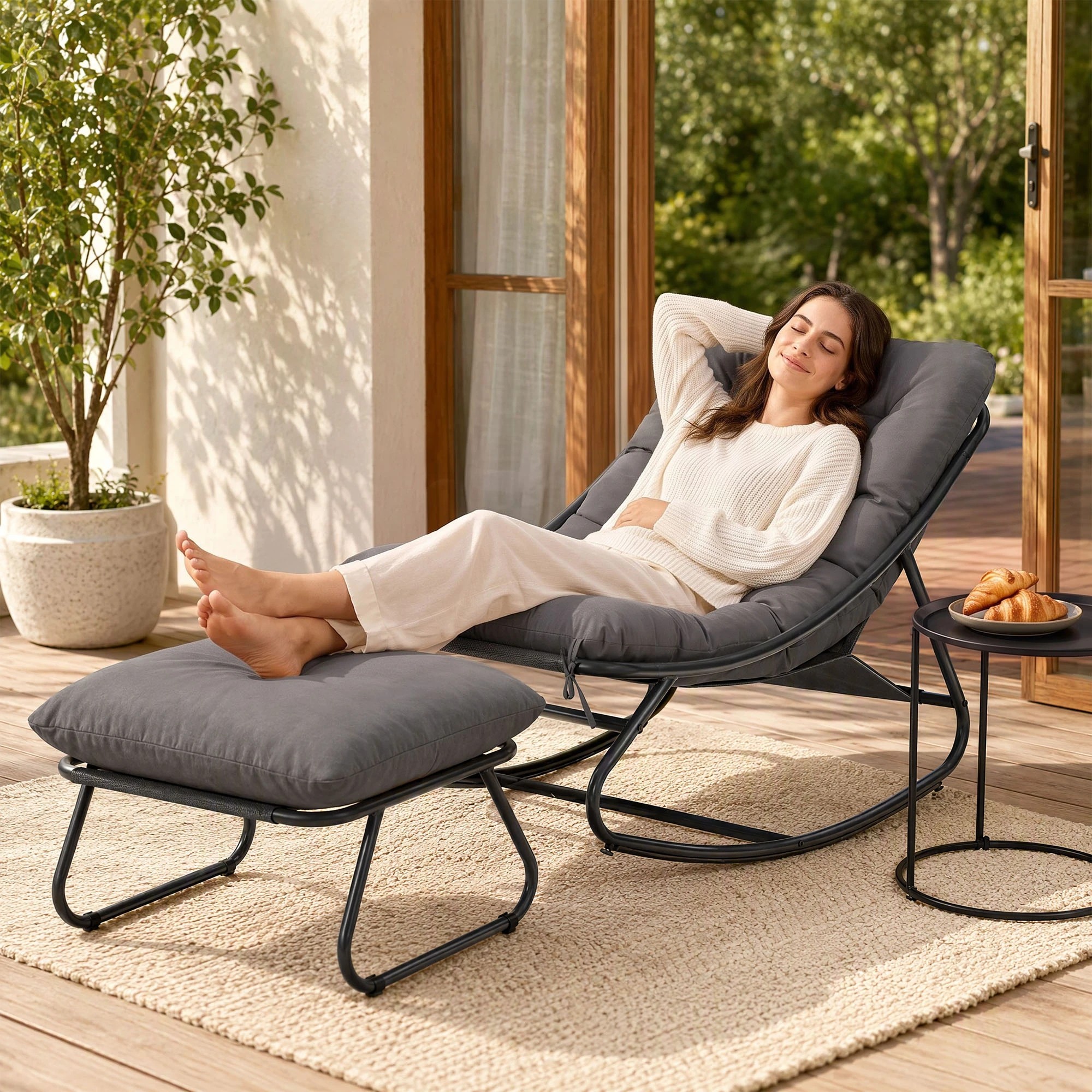 4 Gardeon Rocking Chair with Footrest Mesh Seat Cushion Outdoor Chairs- Grey, 4 of 8