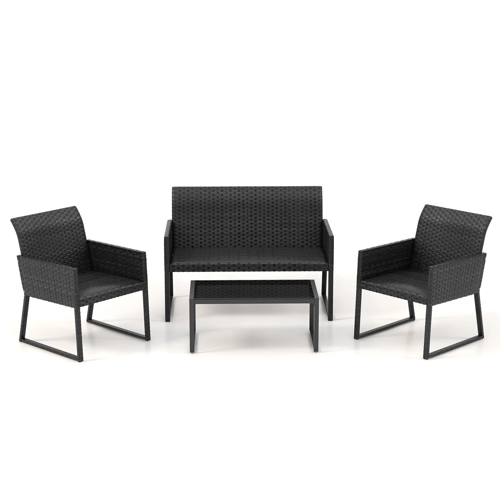 1 Costway 4PCS Patio Furniture Set Outdoor Wicker Lounge Setting Metal Frame Garden, 1 of 1