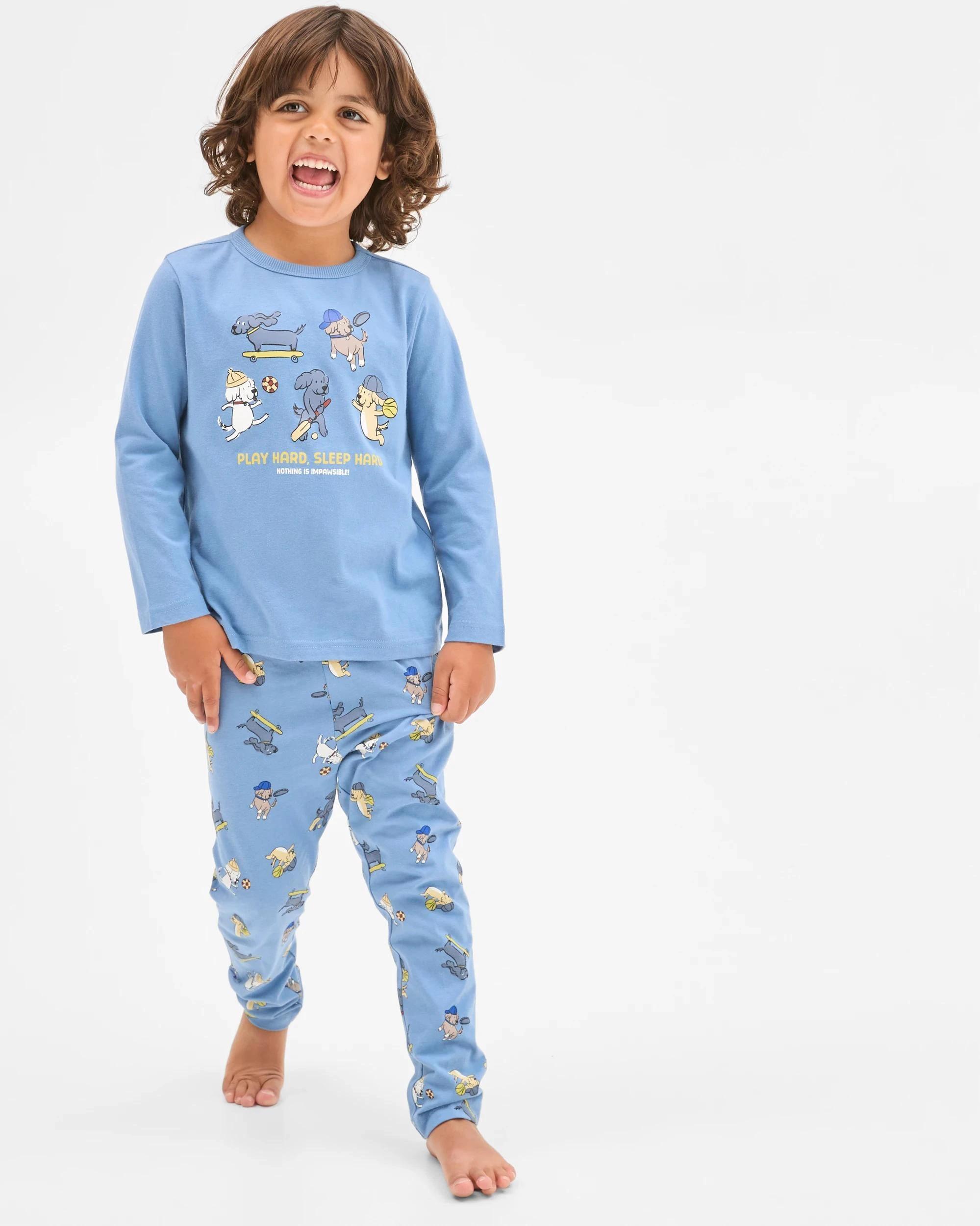 1 Target Kids Australian Cotton Blend Younger Boys Knit Pyjama Set BLUE DOG SPORT, 1 of 8