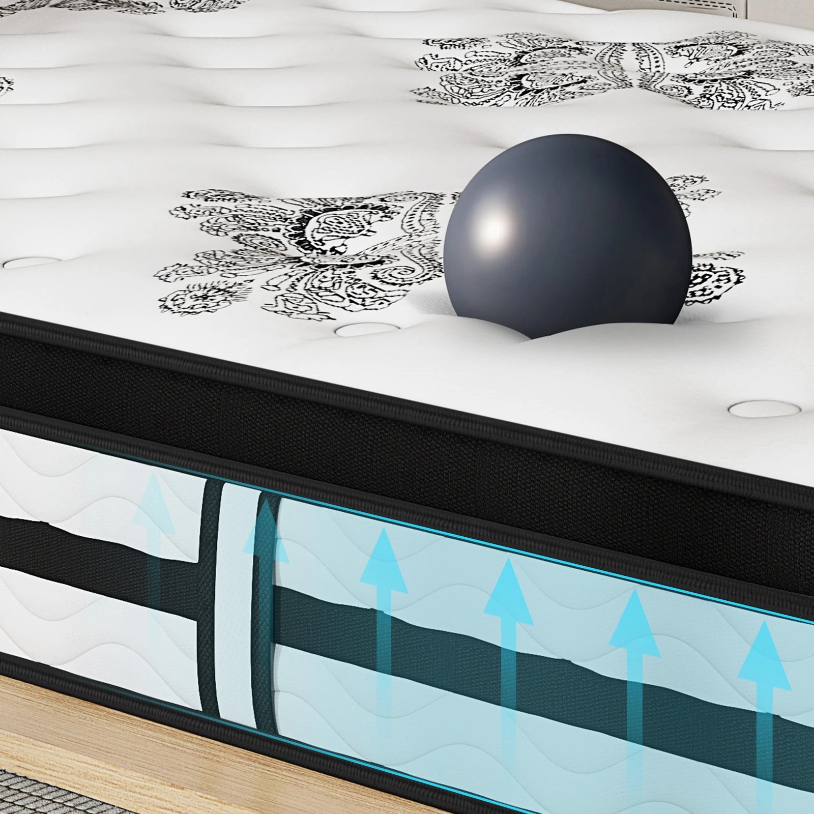 6 Alfordson Mattress EuroTop 22CM Bonell Spring Memory Foam Medium Firm - Double Bed, 6 of 10