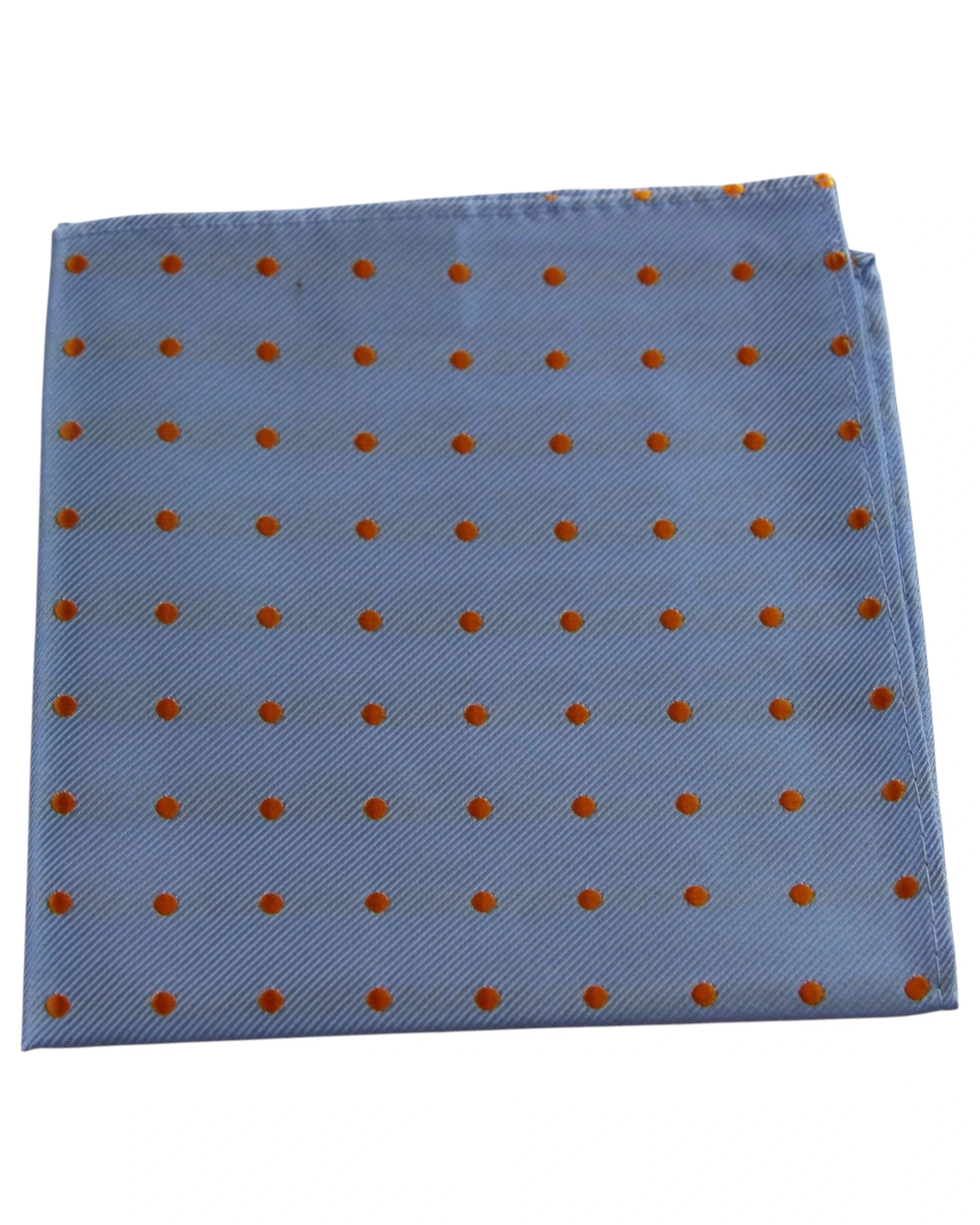 1 Zasel Mens Light Blue & Orange Small Polka Dot Silk Pocket Square - Multi, 1 of 3