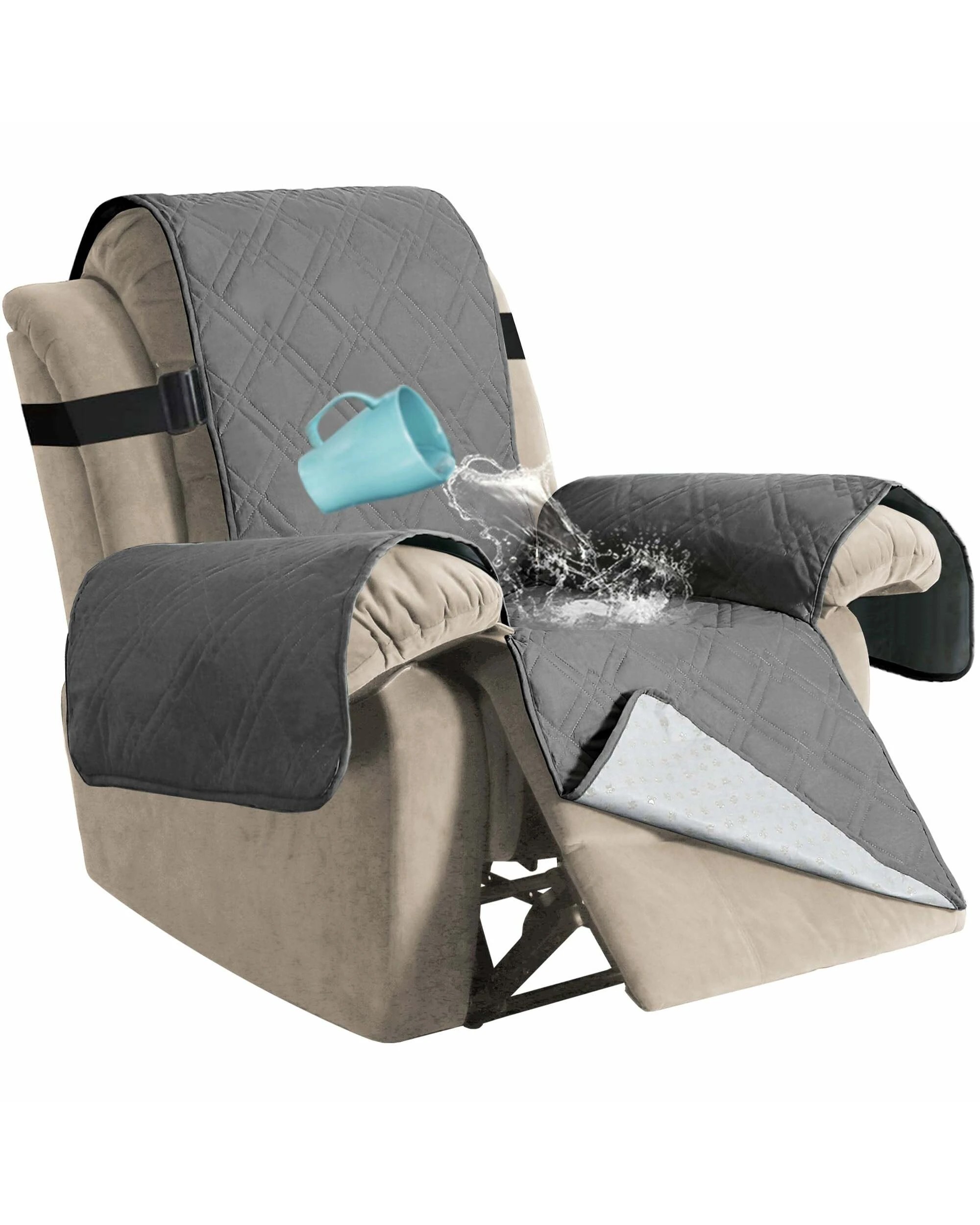 1 Smarcute 1 Seater Waterproof Oversized Recliner Chair Cover - Grey, 1 of 6
