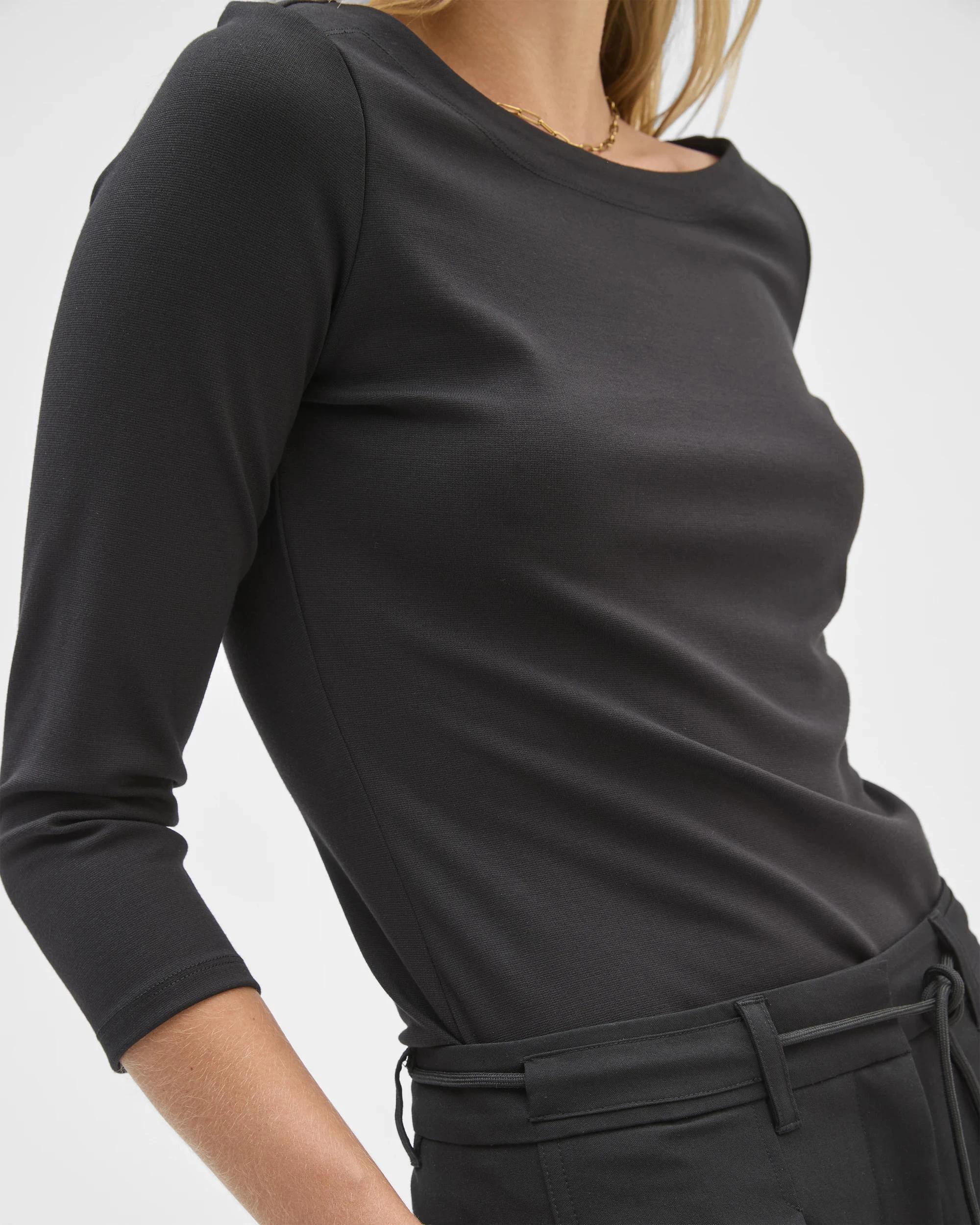 5 Preview 3/4 Sleeve Boat Neck Ponte T-Shirt BLACK, 5 of 8