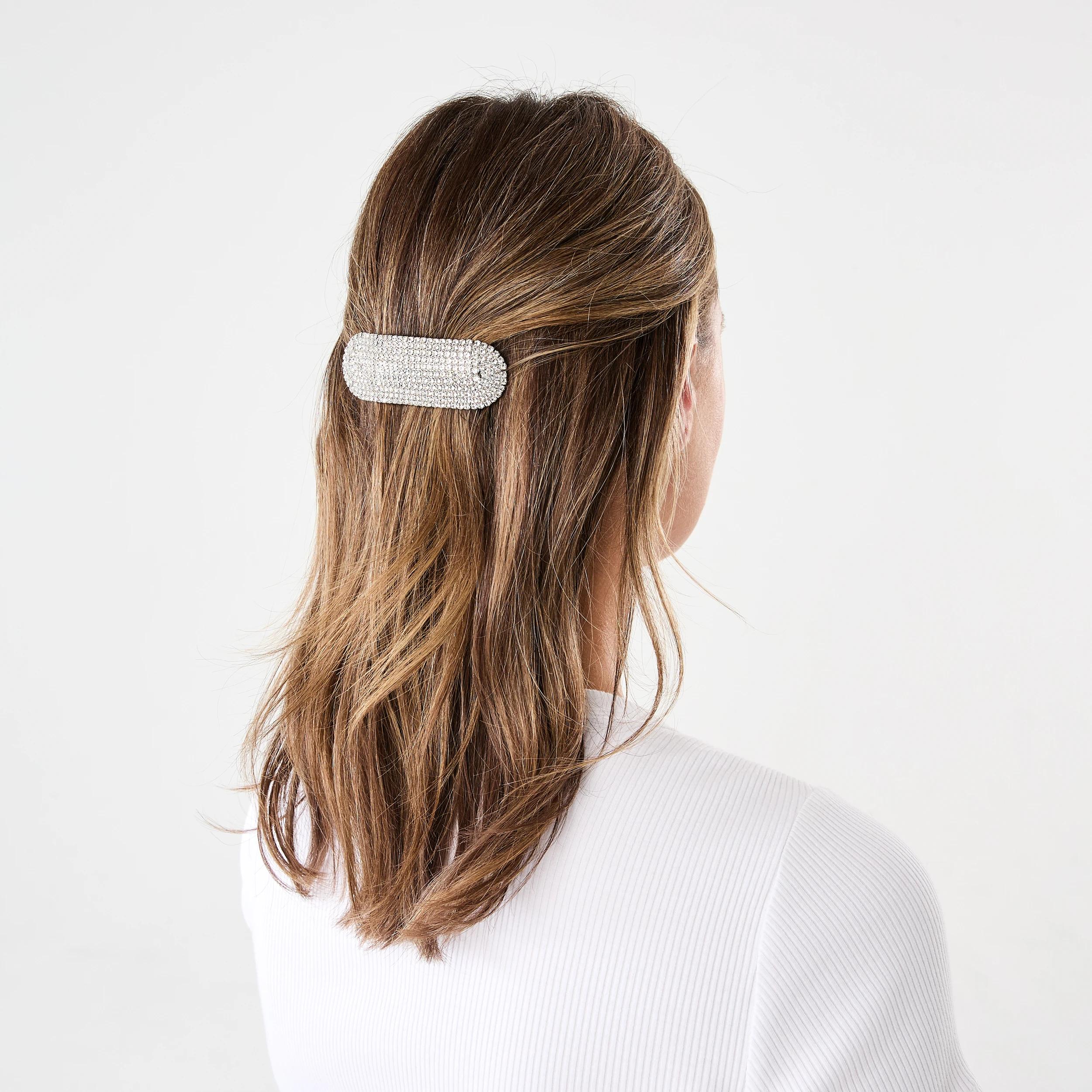4 Silver Tone Diamante Sparkly Barrette Hair Clip Silver, 4 of 5