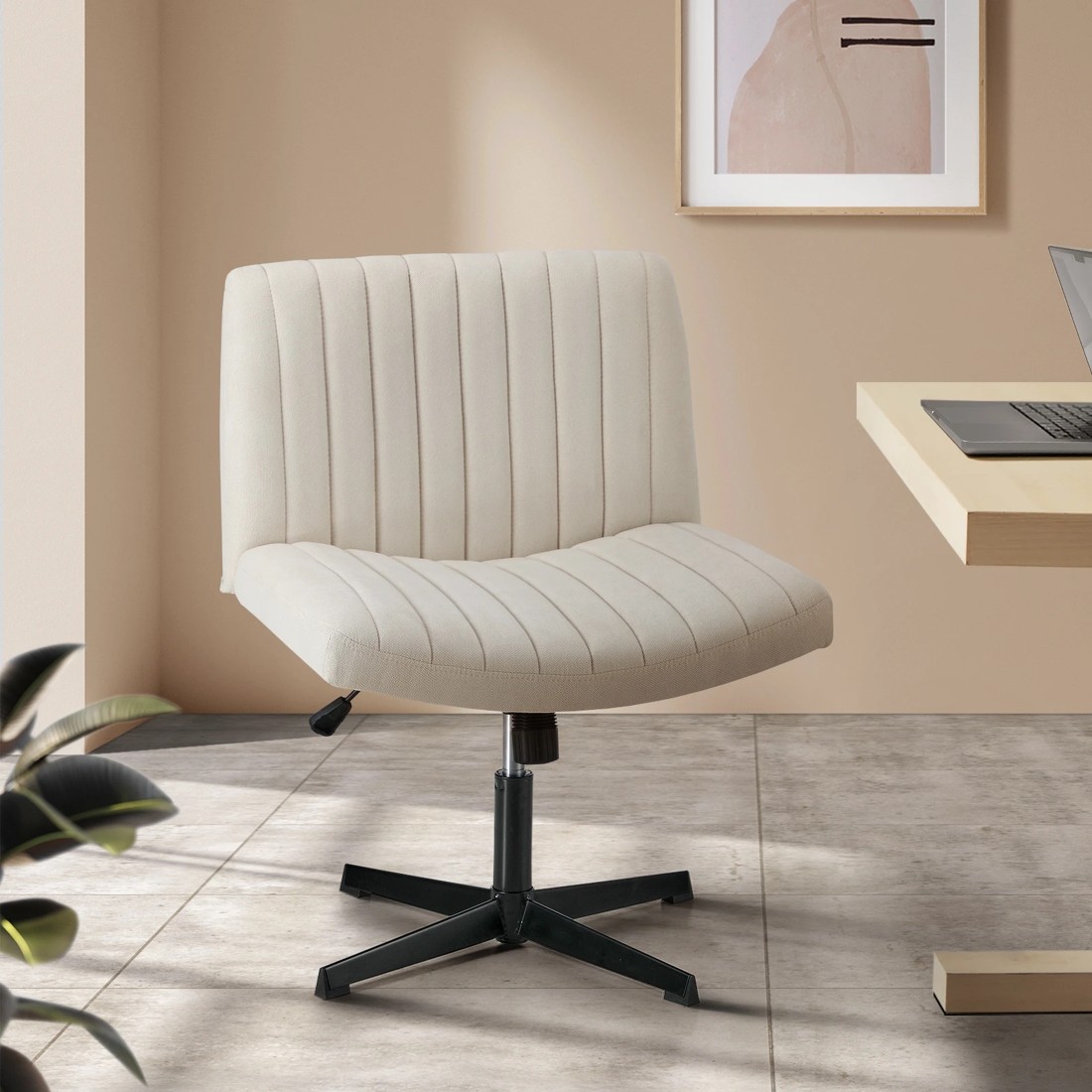 8 Oikiture Mid Back Armless Office Desk Chair Height Adjustable Wide Seat - Beige, 8 of 8