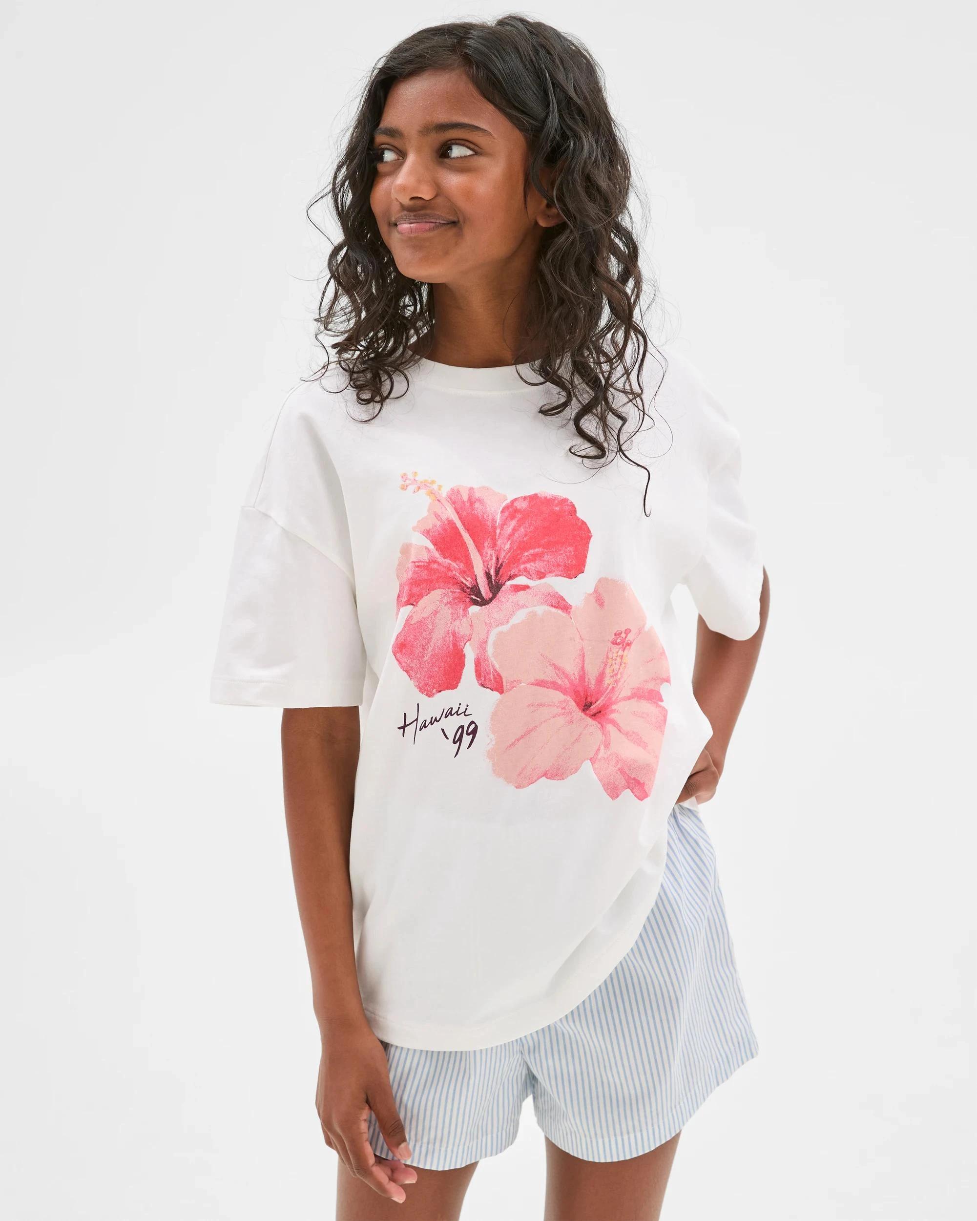 2 Target Australian Cotton Older Girls Oversized Short Pyjama Set HIBISCUS, 2 of 9