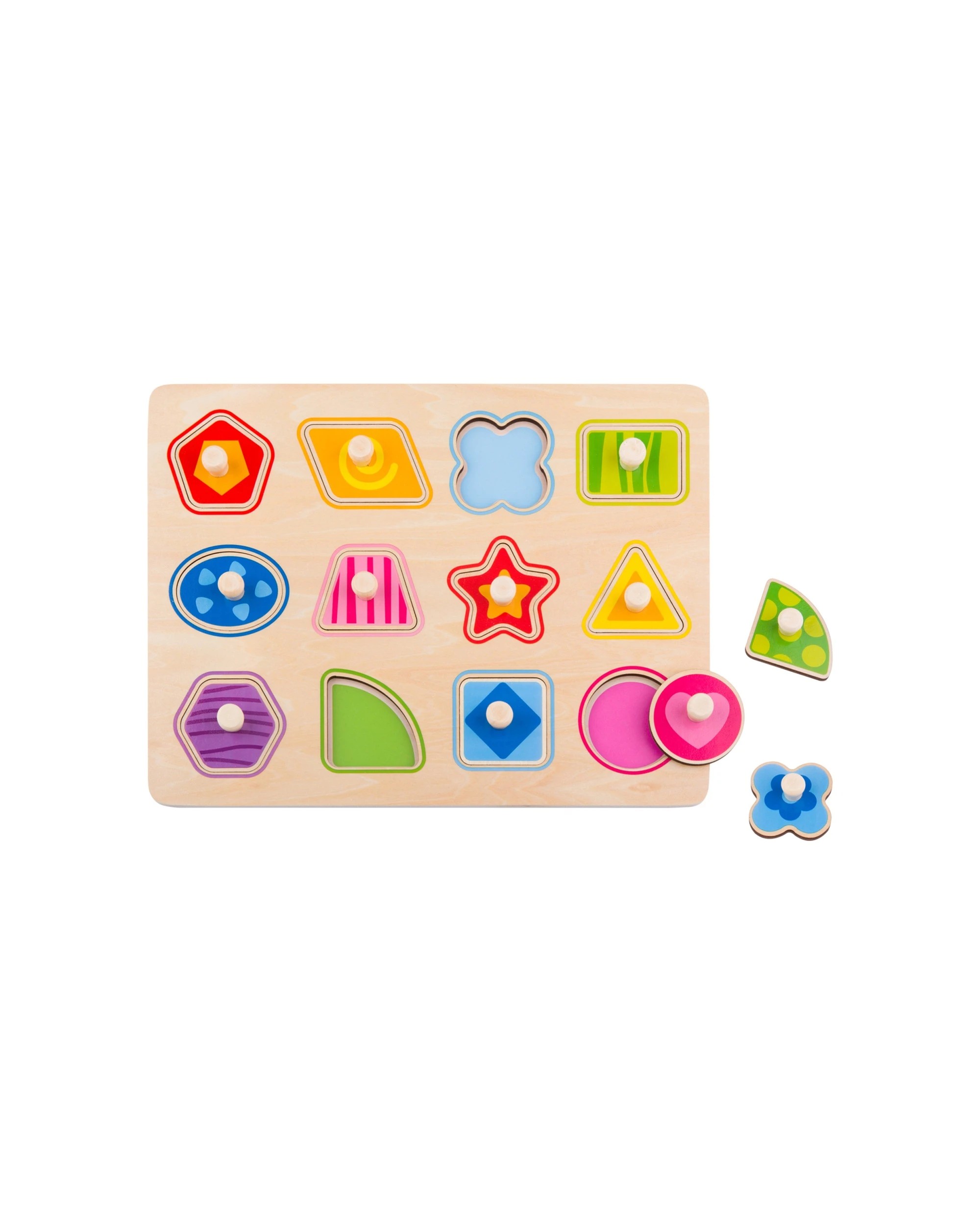 1 Tooky Toy Wooden Shape Peg Kids Toddler Learning Play Puzzle Board 30cm - Multi, 1 of 3