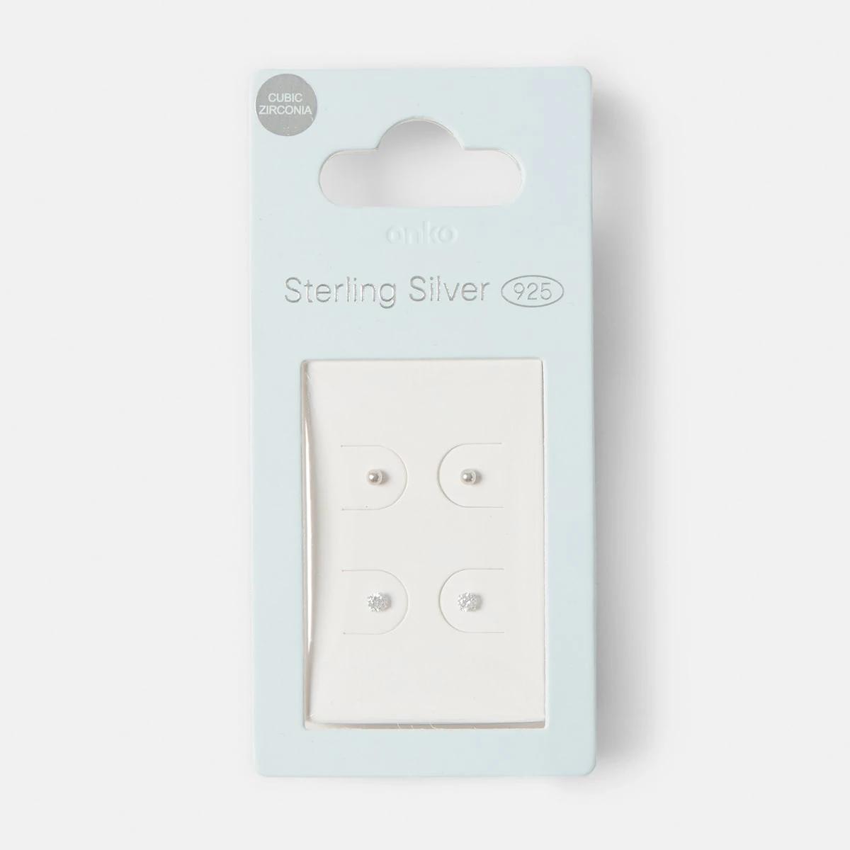 5 2 Pack Stud and Clear Gem Earrings - Gold Tone Silver, 5 of 5