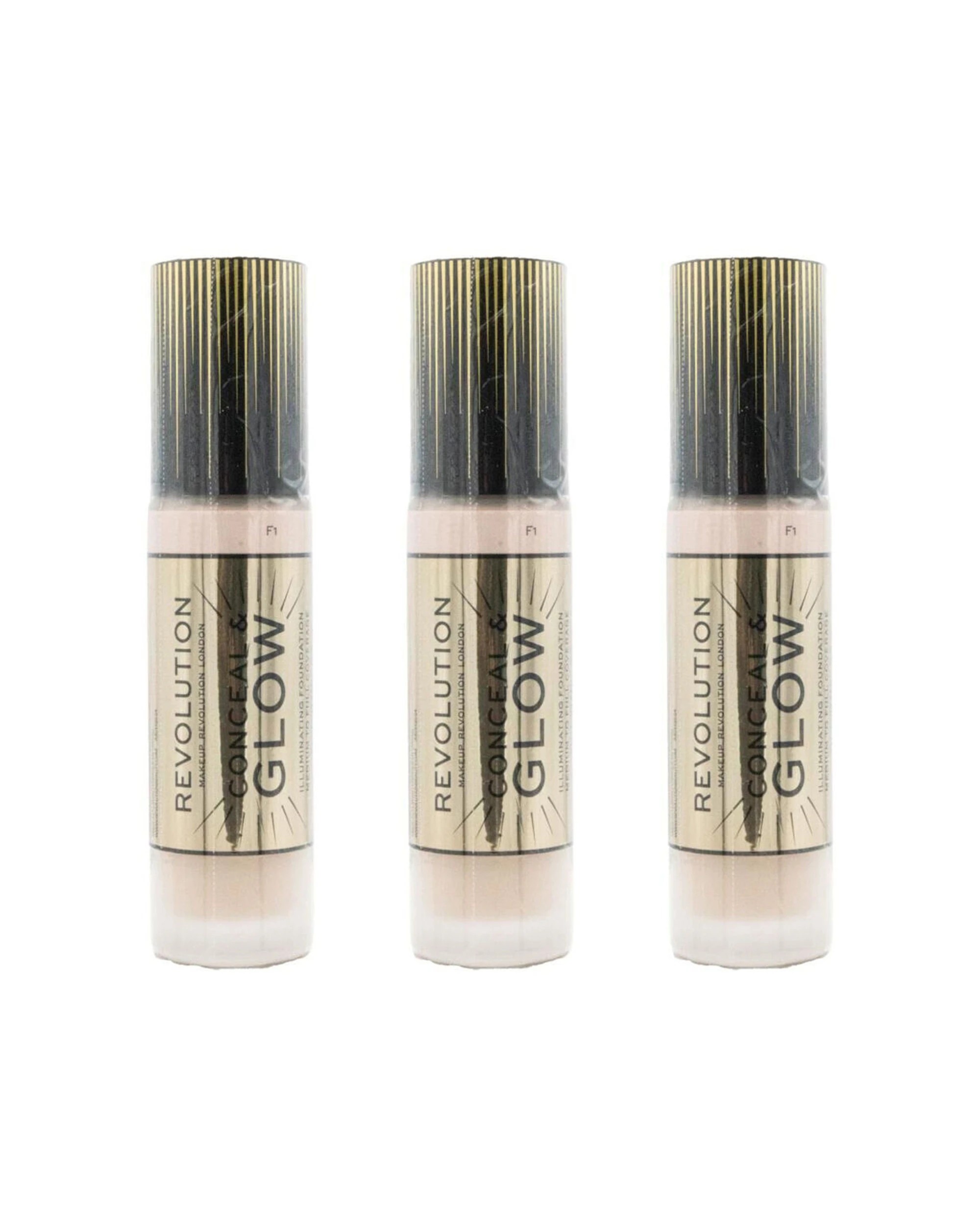 1 Revolution 3pk Conceal & Glow Illuminating Liquid Foundation Makeup F1 23ml - Beige, 1 of 2