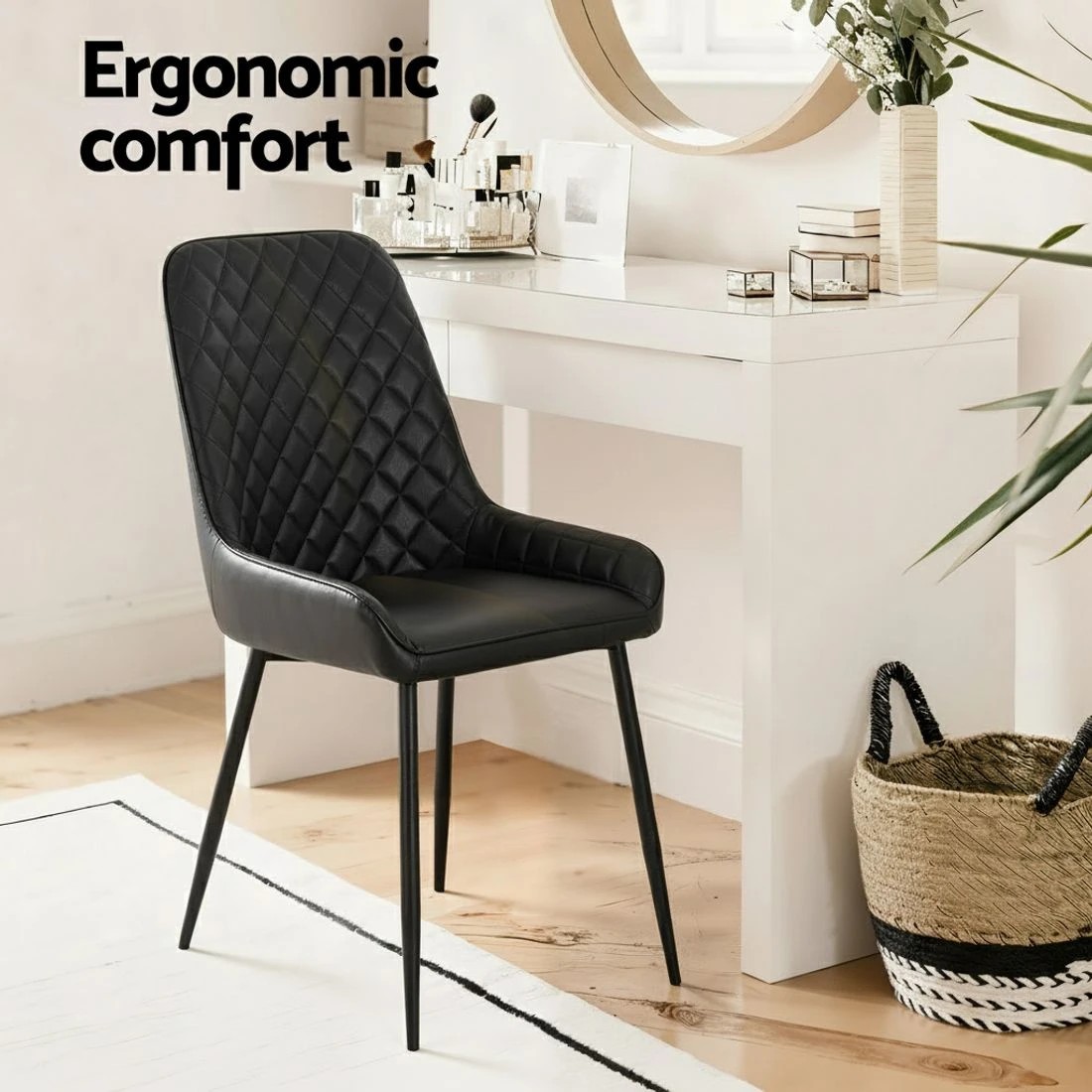 4 Artiss 2x Dining Chairs Retro PU Leather Kitchen Lounge Cafe Accent Chair - Black, 4 of 6