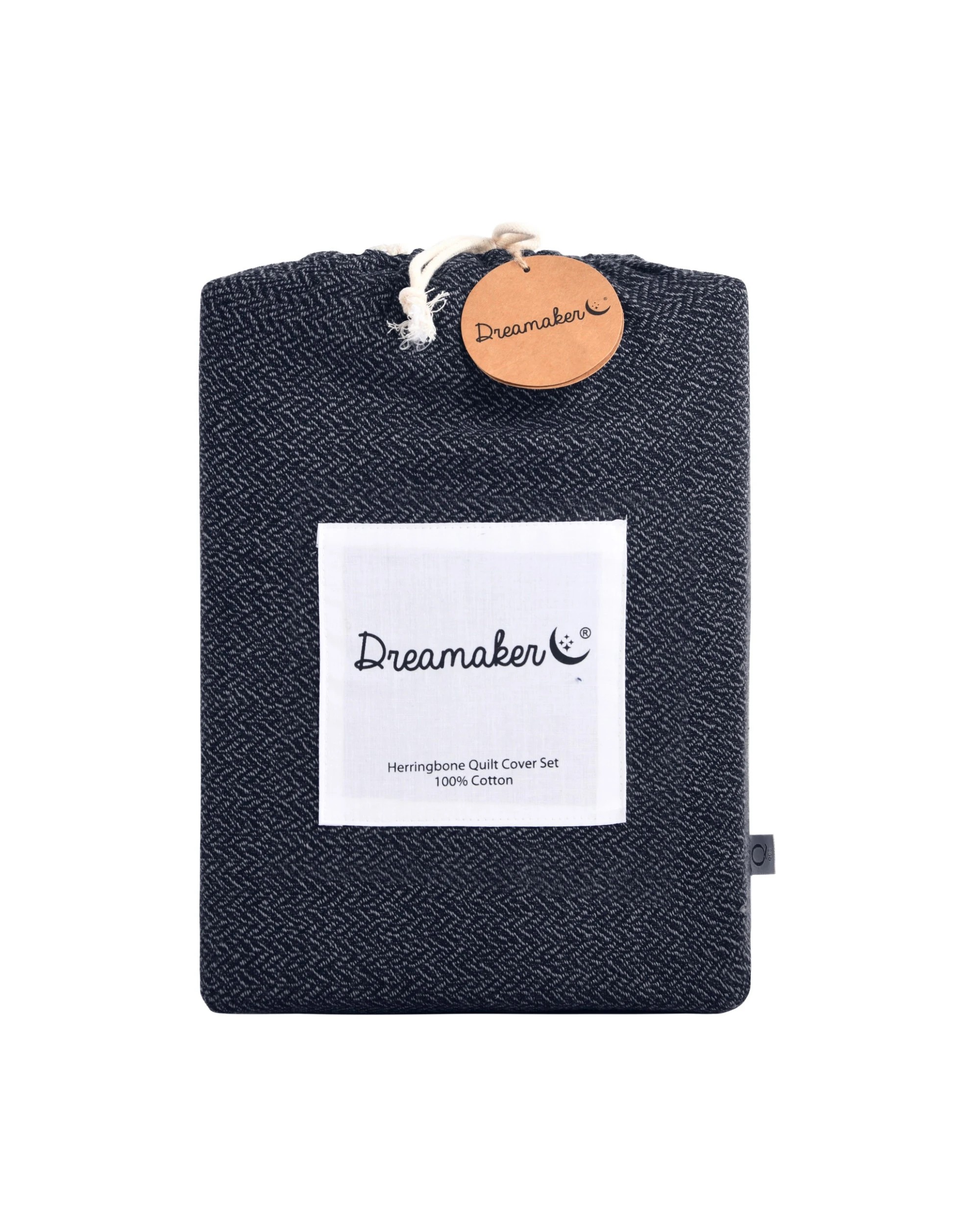 6 Dreamaker 100% Cotton Textured Herringbone Quilt Cover Set - King Bed - Charcoal, 6 of 6