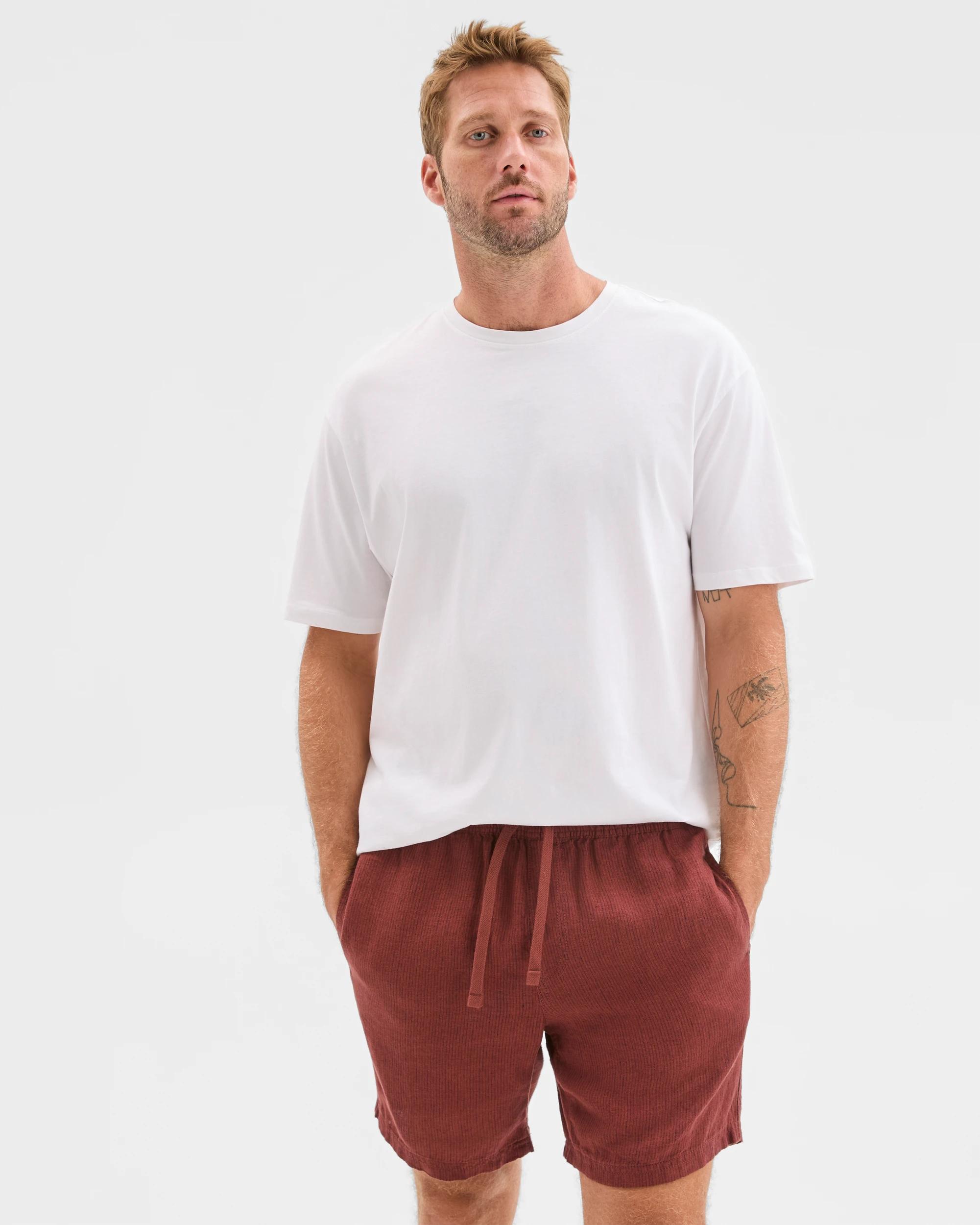 3 Target Man European Linen Stripe Shorts RUST, 3 of 6