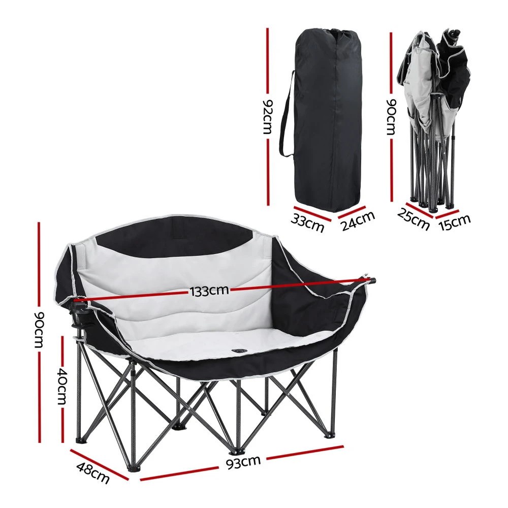 2 Weisshorn Camping Chair Double Folding Moon Chair Portable Seat 240KG - Multi, 2 of 7