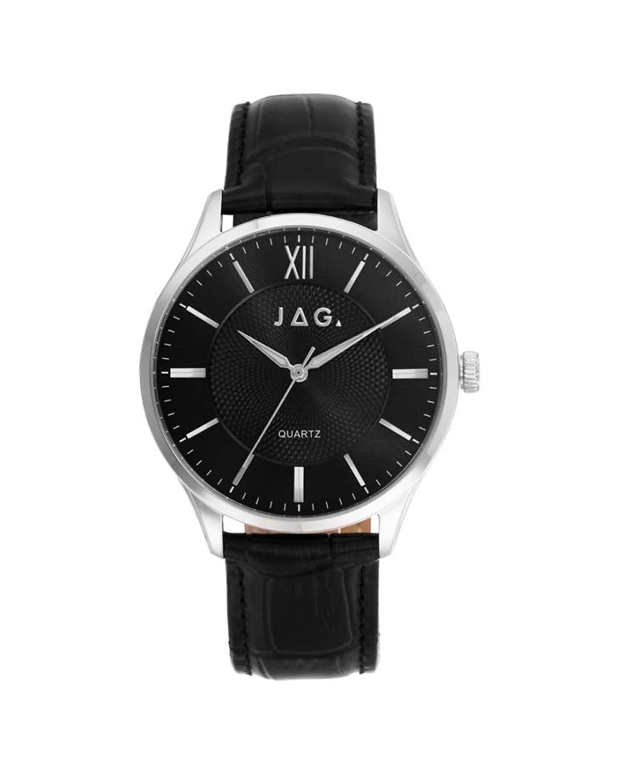 1 JAG Geelong Black Leather Band 41mm Men's Watch Silver Case 5 ATM Water Resistant, 1 of 2
