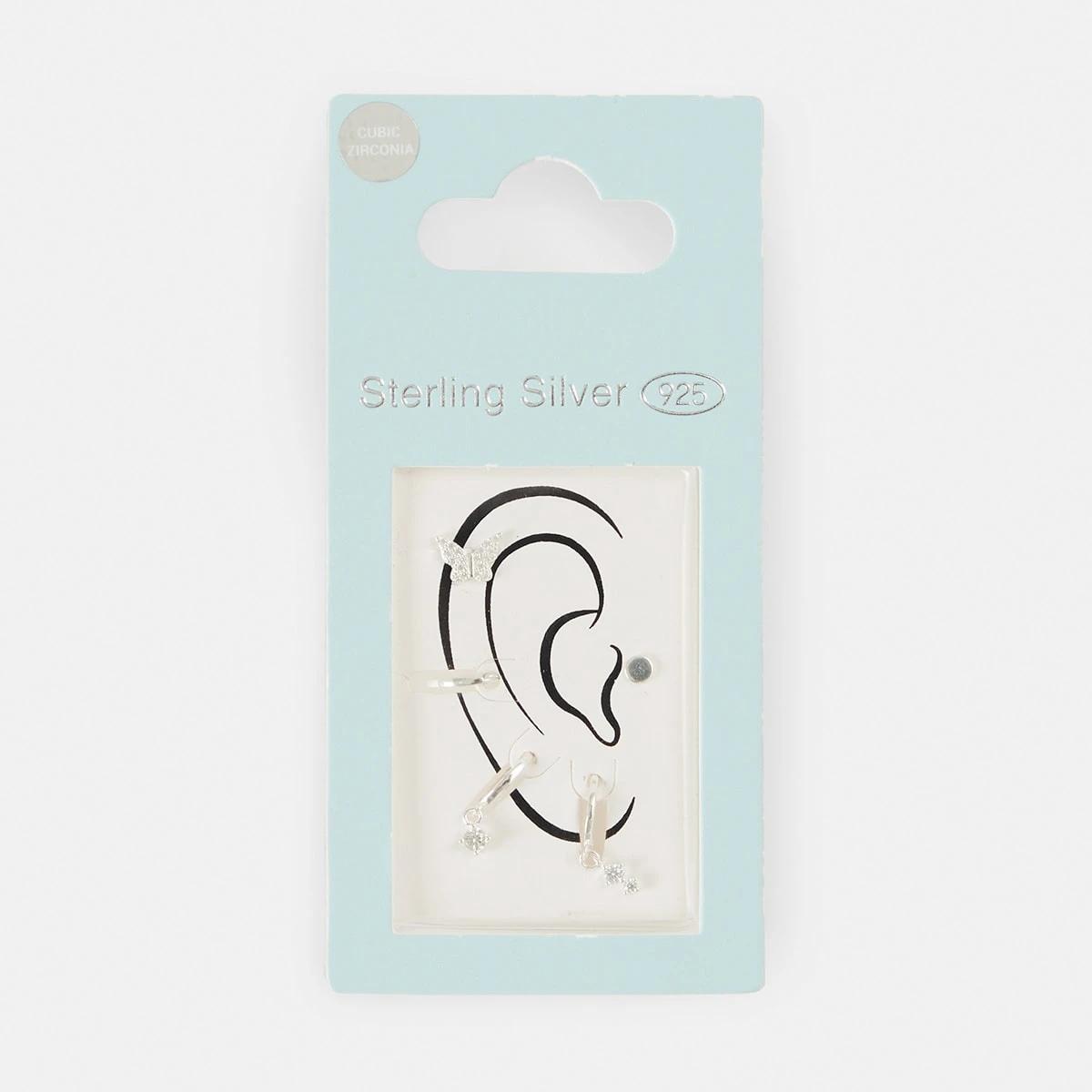 5 5 Pack Sterling Silver Butterfly Stack Earrings Silver, 5 of 5