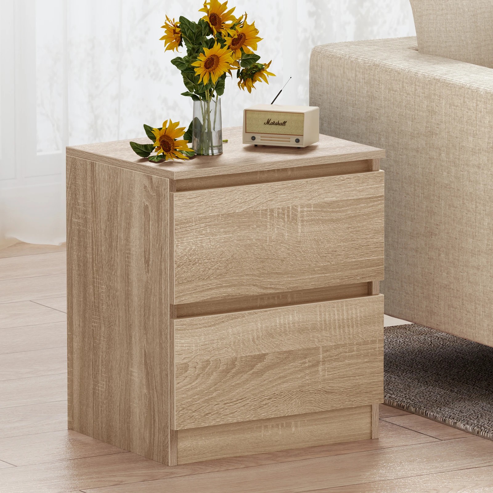 5 Alfordson 2x Bedside Table Nightstand Storage Cabinet Side End Table - Oak, 5 of 10