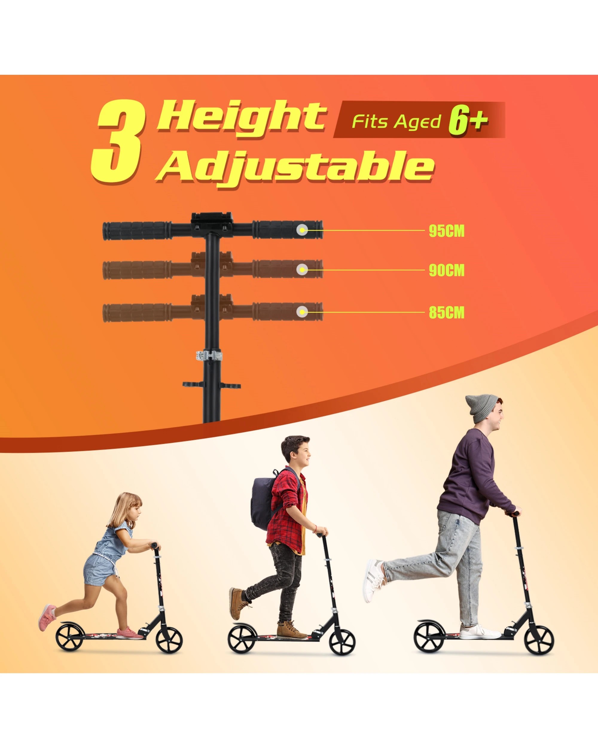 4 Advwin Folding Kids Kick Scooter w/ Big Wheel & Adjustable Height Red, 4 of 10