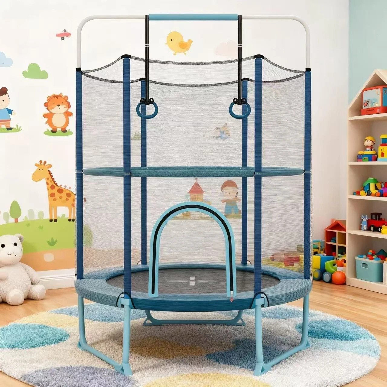 2 Costway 215cm Trampoline Recreational Trampoline w/Gymnastic Bar & Rings - Blue, 2 of 3