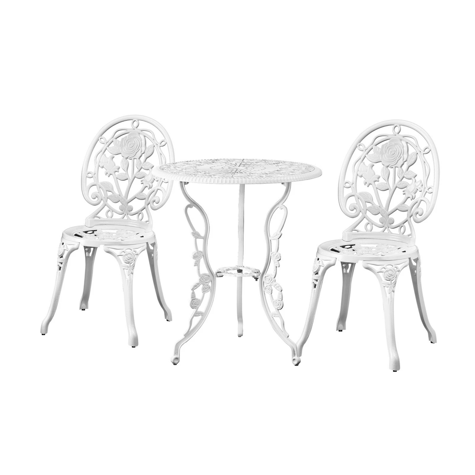 8 Livsip Outdoor Setting 3 Piece Bistro Chairs Table Set Cast Aluminum Patio Rose
 - White, 8 of 10
