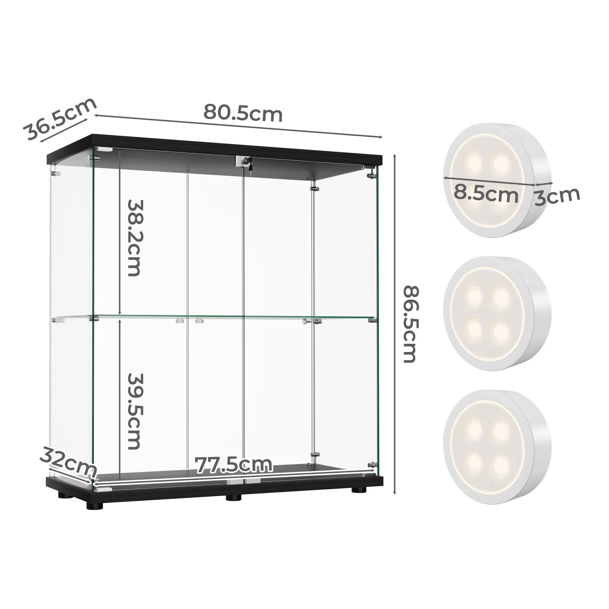 3 Stacked Tempered Glass Display Cabinet 3 RGB Lights Collections Lockable Storage, 3 of 9
