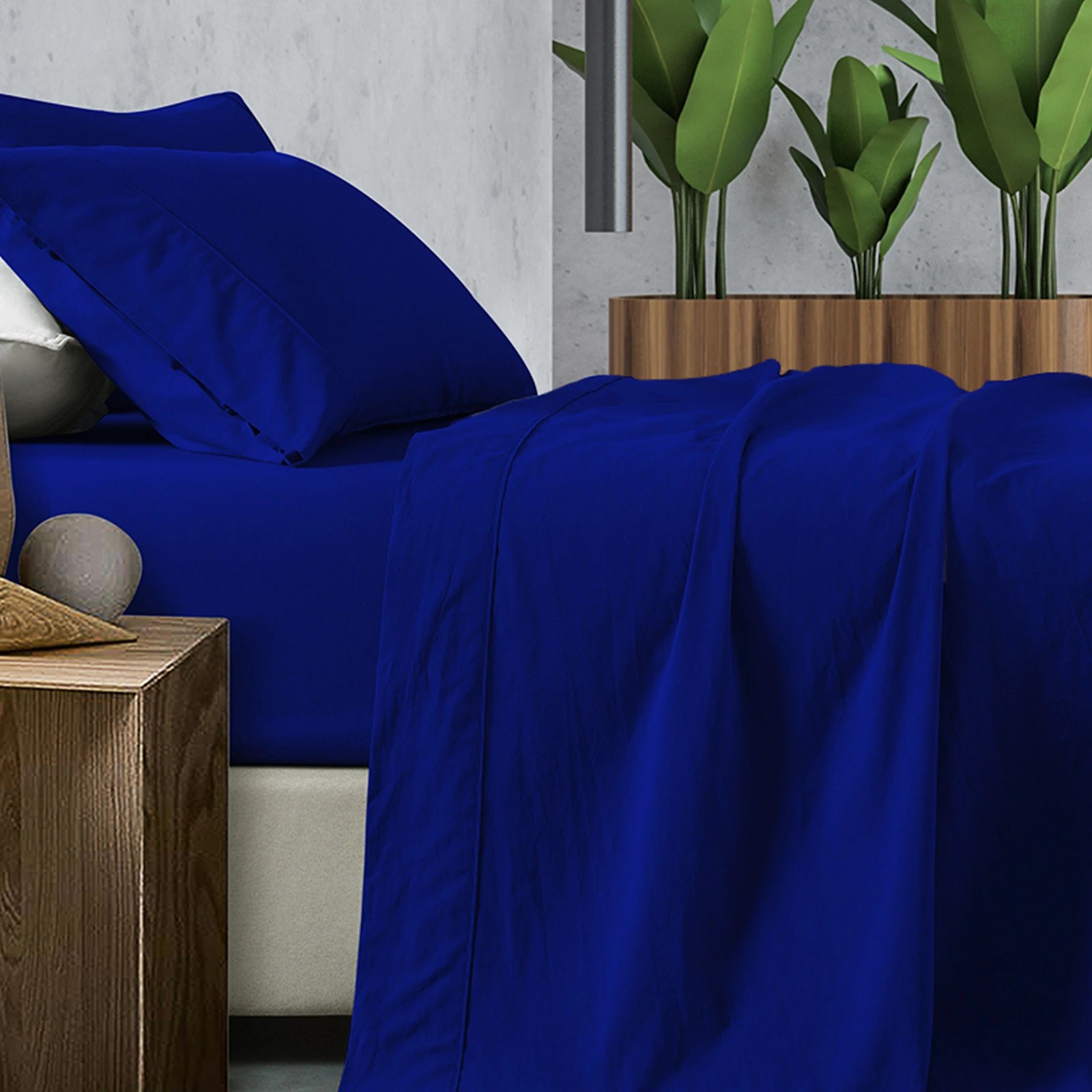 9 Royal Comfort Vintage Wash 100% Cotton Sheet Set Fitted Flat Sheet Pillowcases - Double Bed - Blue, 9 of 9