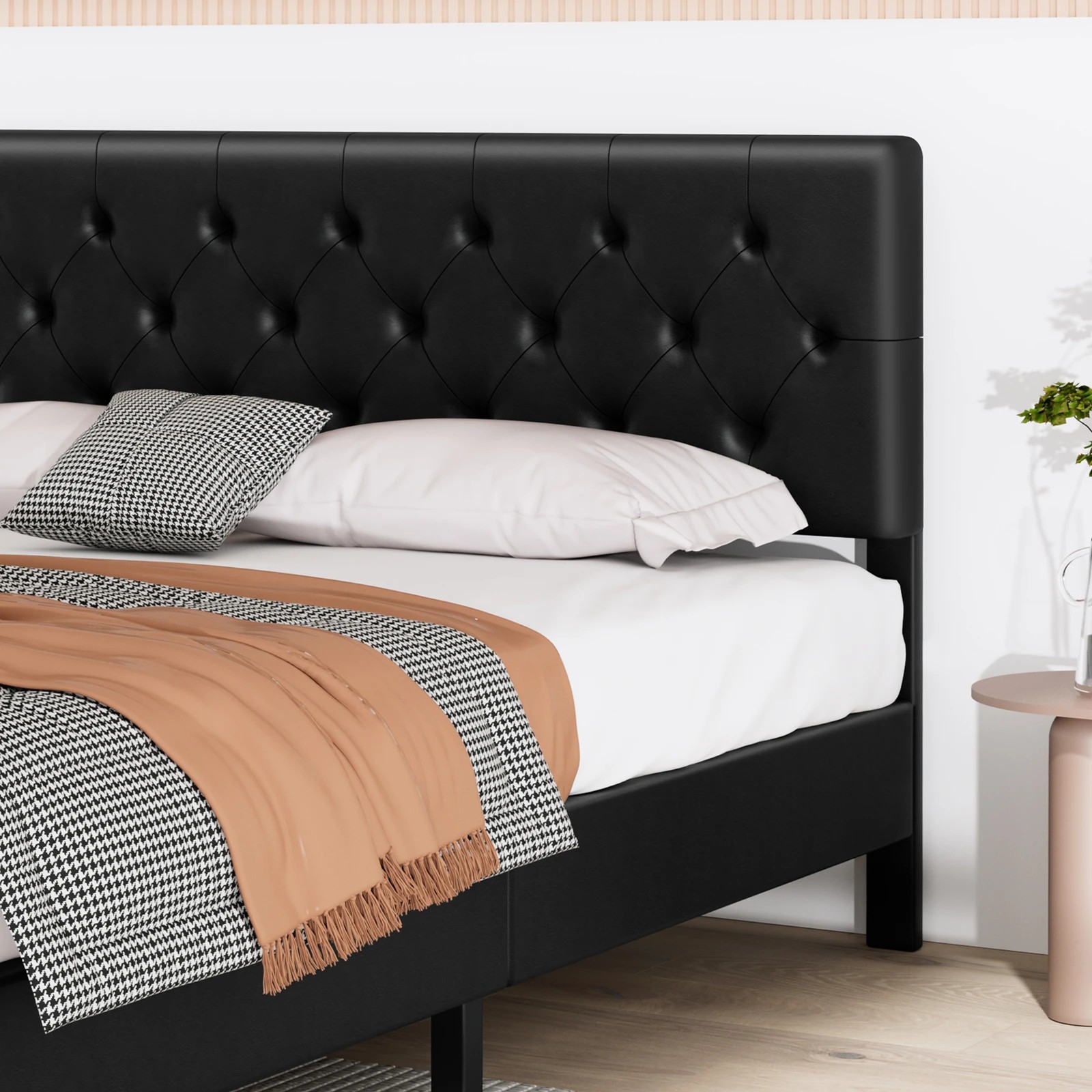 3 Alfordson Bed Frame King Size Tufted Headboard Modern Leather Meduna - Black, 3 of 9