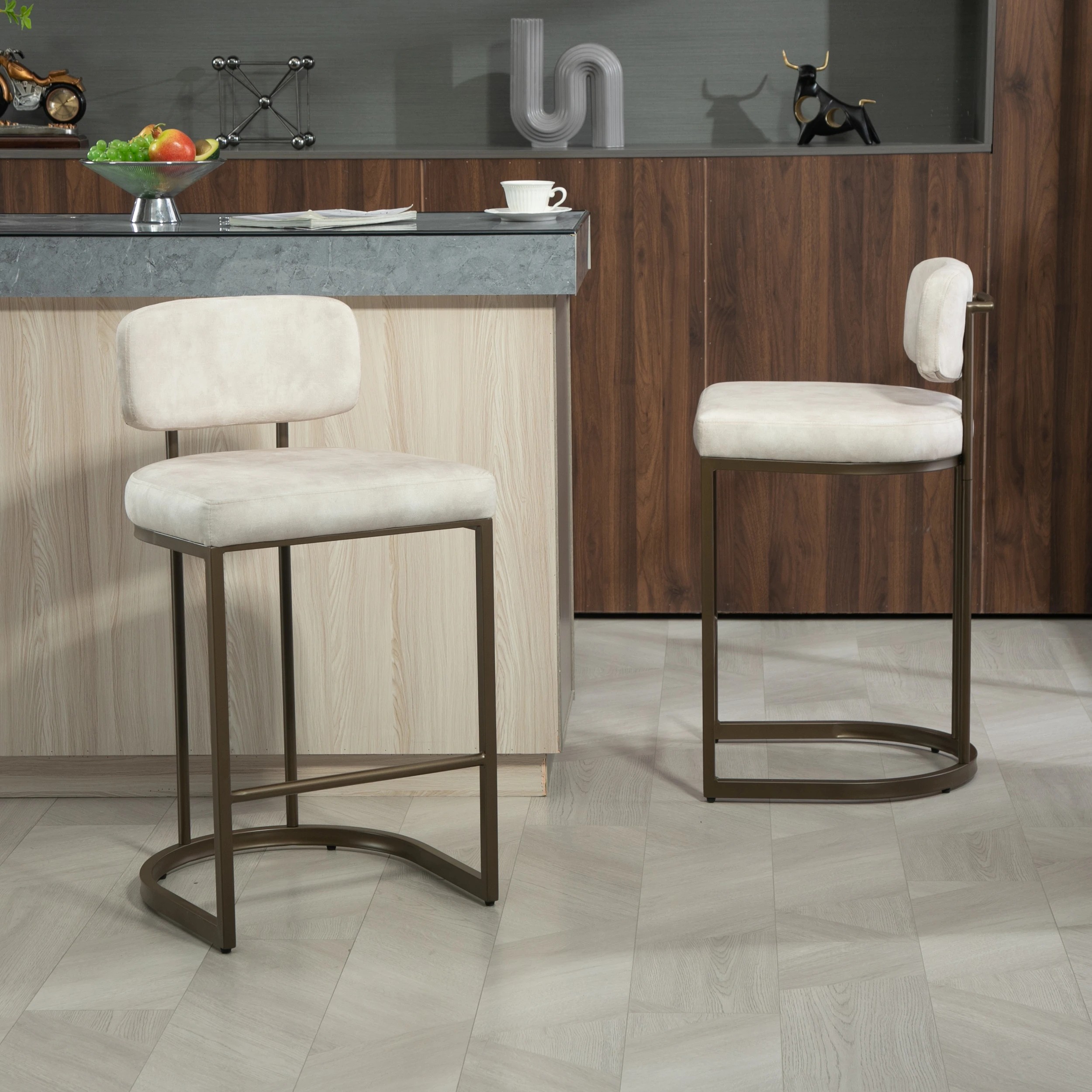 8 IHOMDEC Velvet Bar Stools Set of 2 - Beige - Beige, 8 of 10
