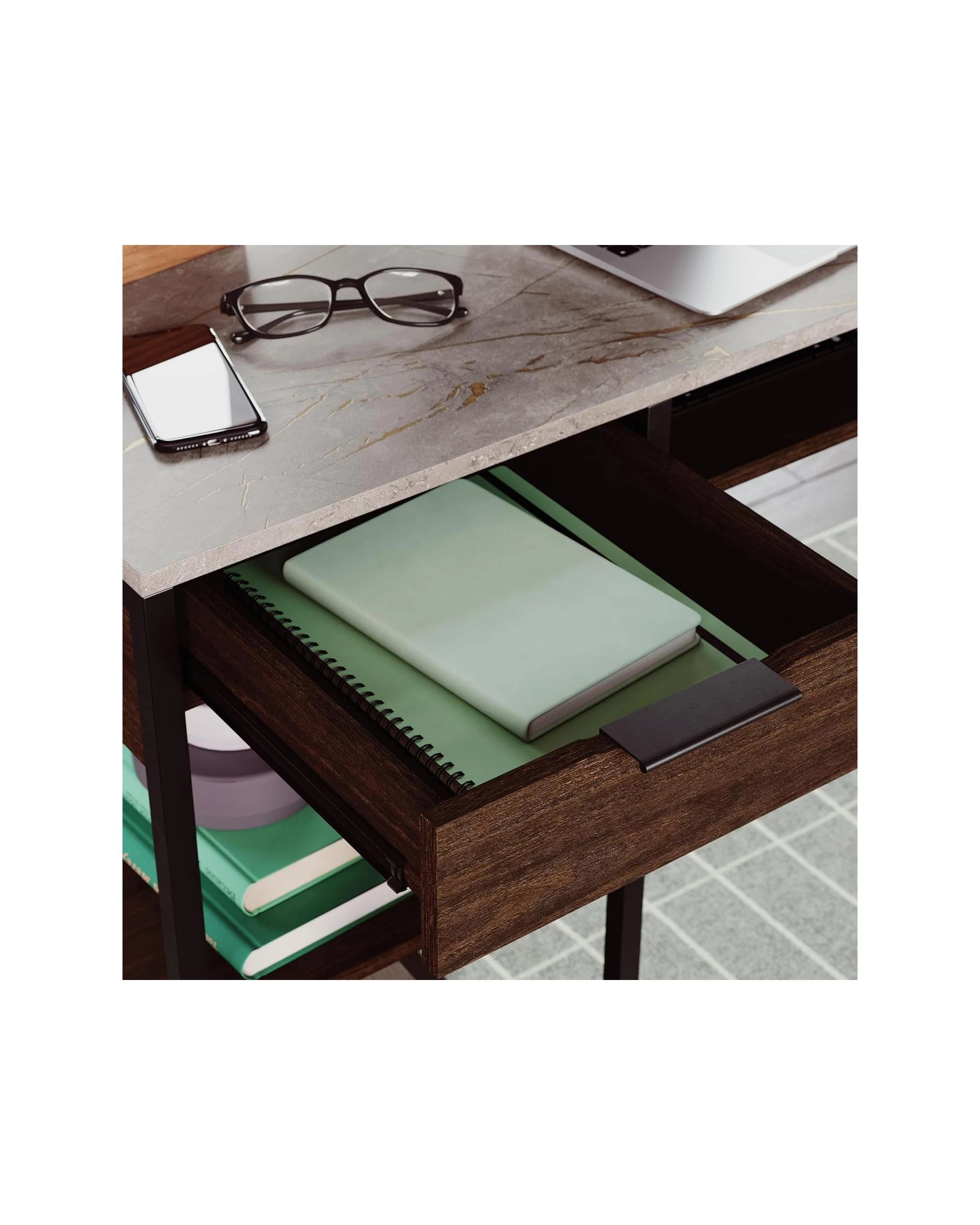 6 Sauder Corner L-Shaped Home Office Desk Study Table Woodgrain and Black - Brown, 6 of 9