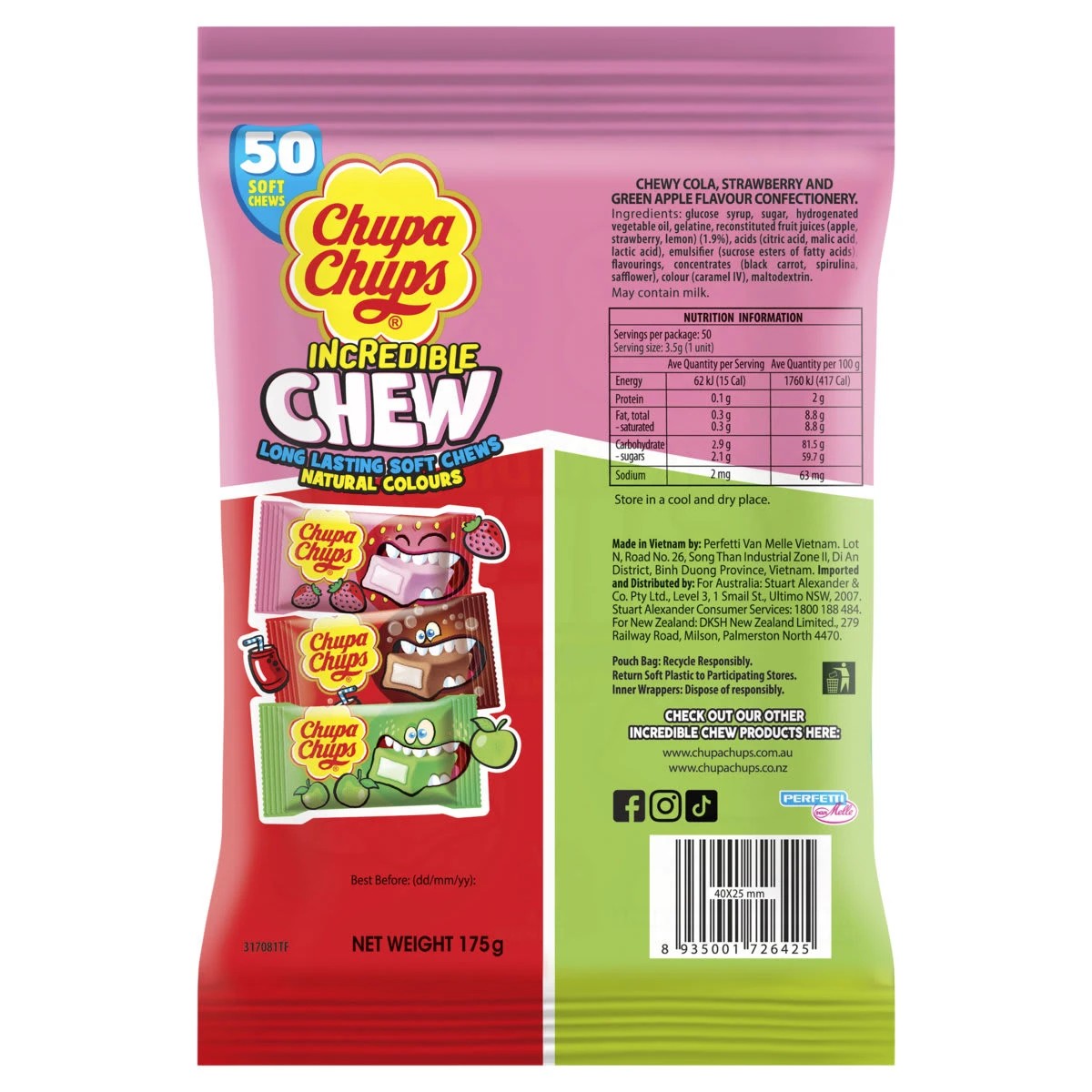 3 50 Pack Chupa Chups Incredible Chew Share Bag 175g, 3 of 3