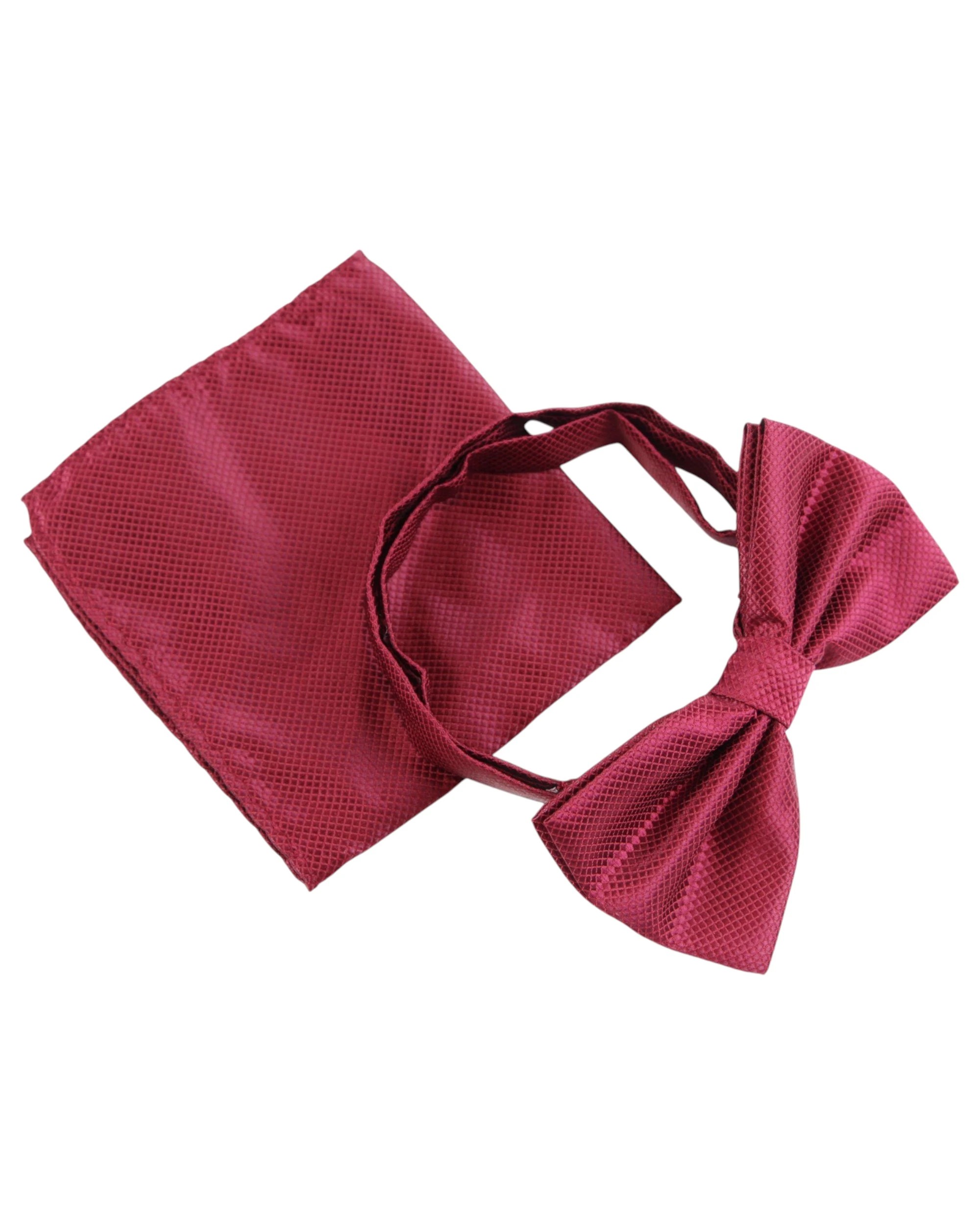 1 Zasel Mens Maroon Plain Coloured Checkered Bow Tie & Matching Pocket Square Set - Brown - Brown, 1 of 3