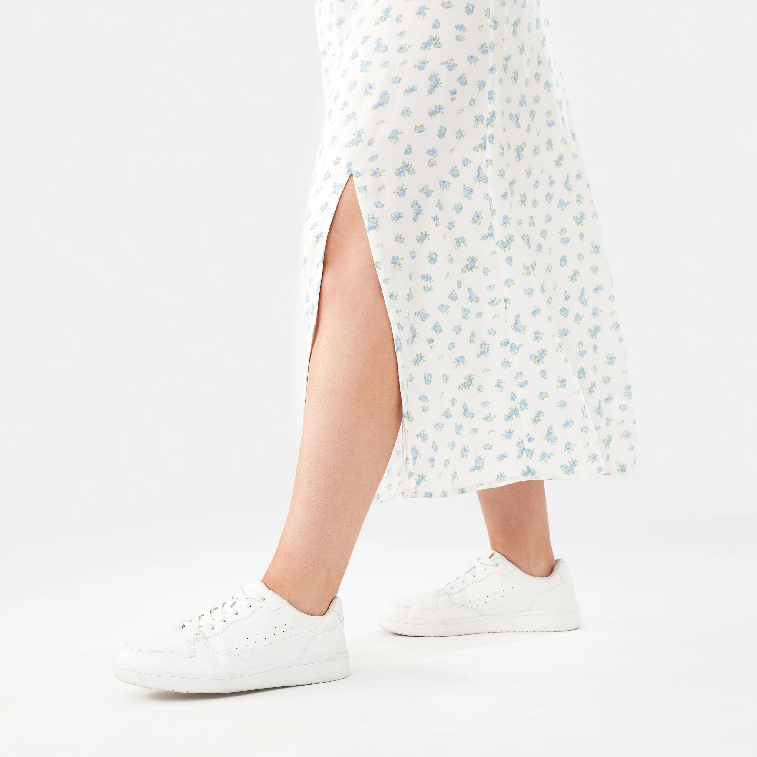 8 Short Sleeve Square Neck Tea Midi Dress DITSY ROSE CLOUD WHITE, 8 of 8