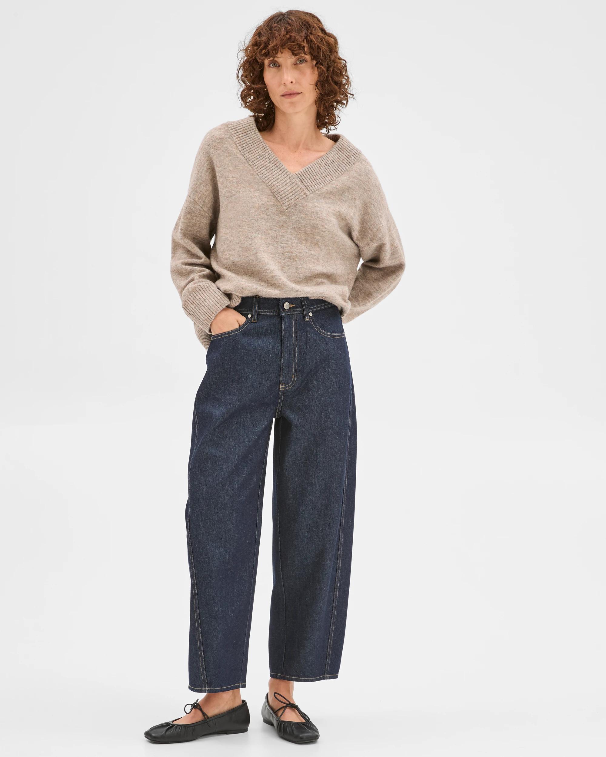 1 Target Denim Harper Barrel Leg Denim Jeans RINSE, 1 of 7