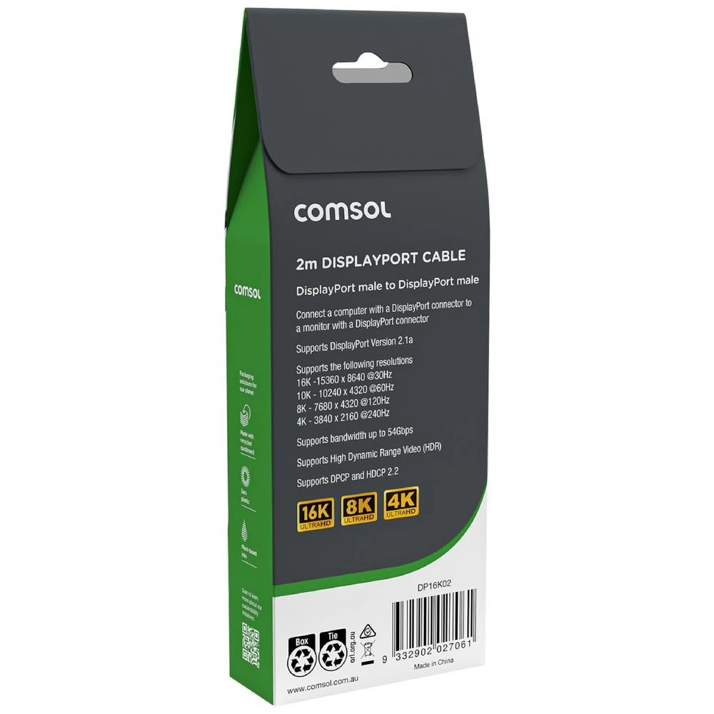 3 Comsol DisplayPort Cable 16K 2m Black, 3 of 5