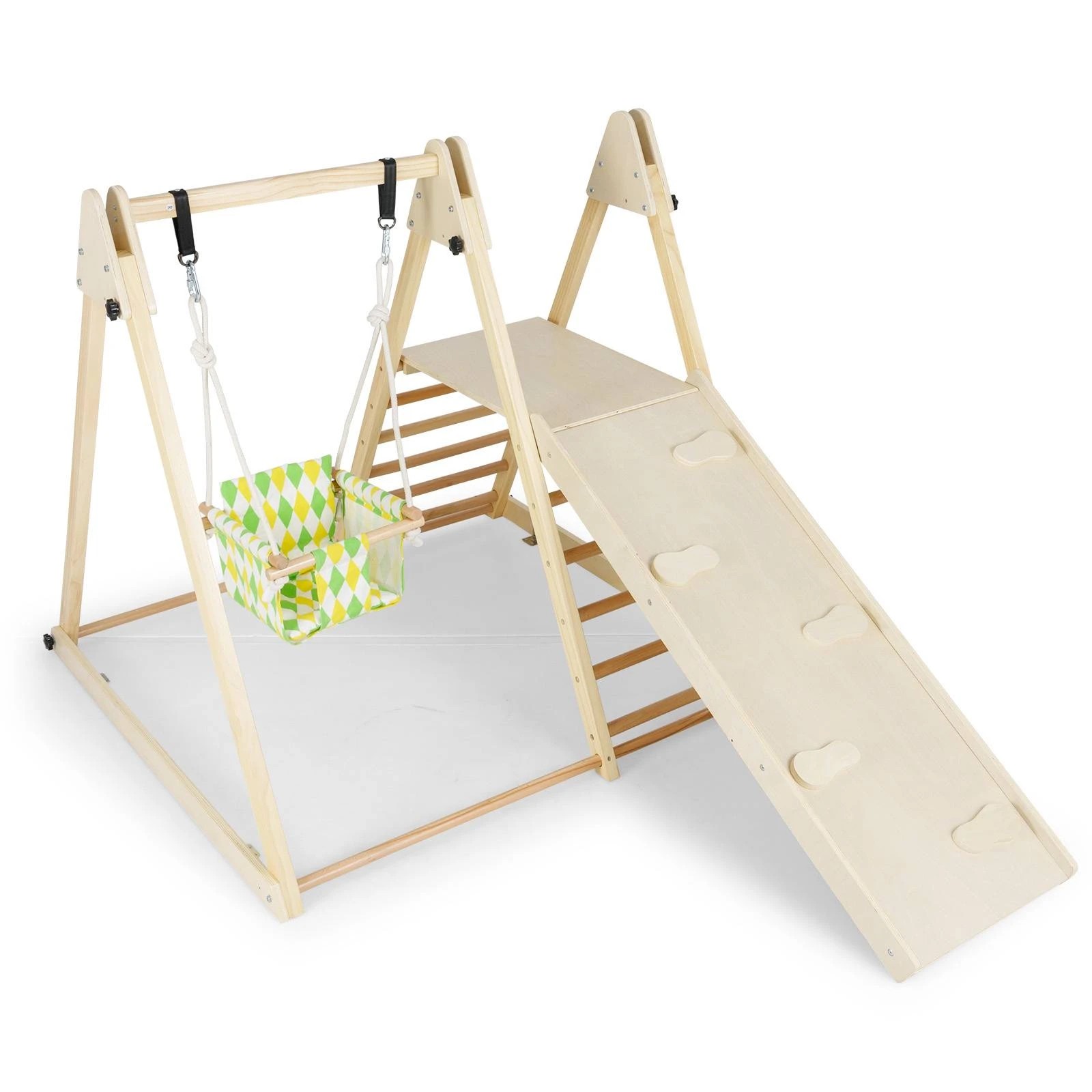1 Costway Climb Playset 4 in 1 Slide Swing Set Wooden Playground - Natural, 1 of 1