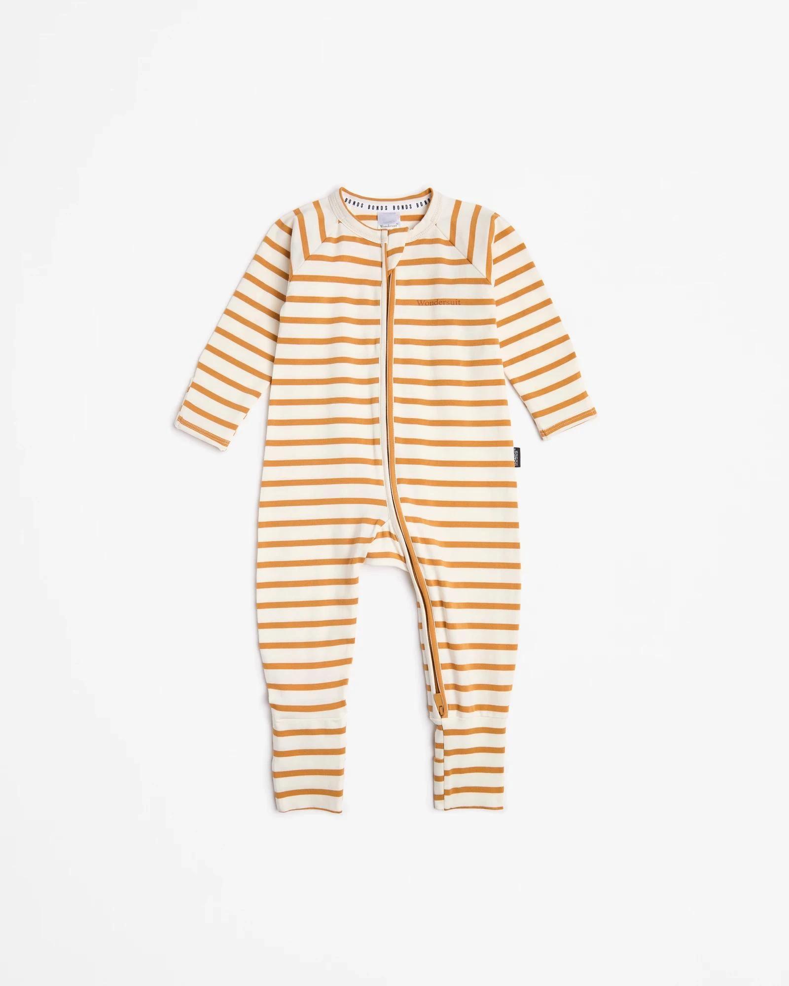 2 Bonds Baby Print Zip Wondersuit Coverall CREAM/BROWN STRIPE MARSCAPONE, 2 of 5