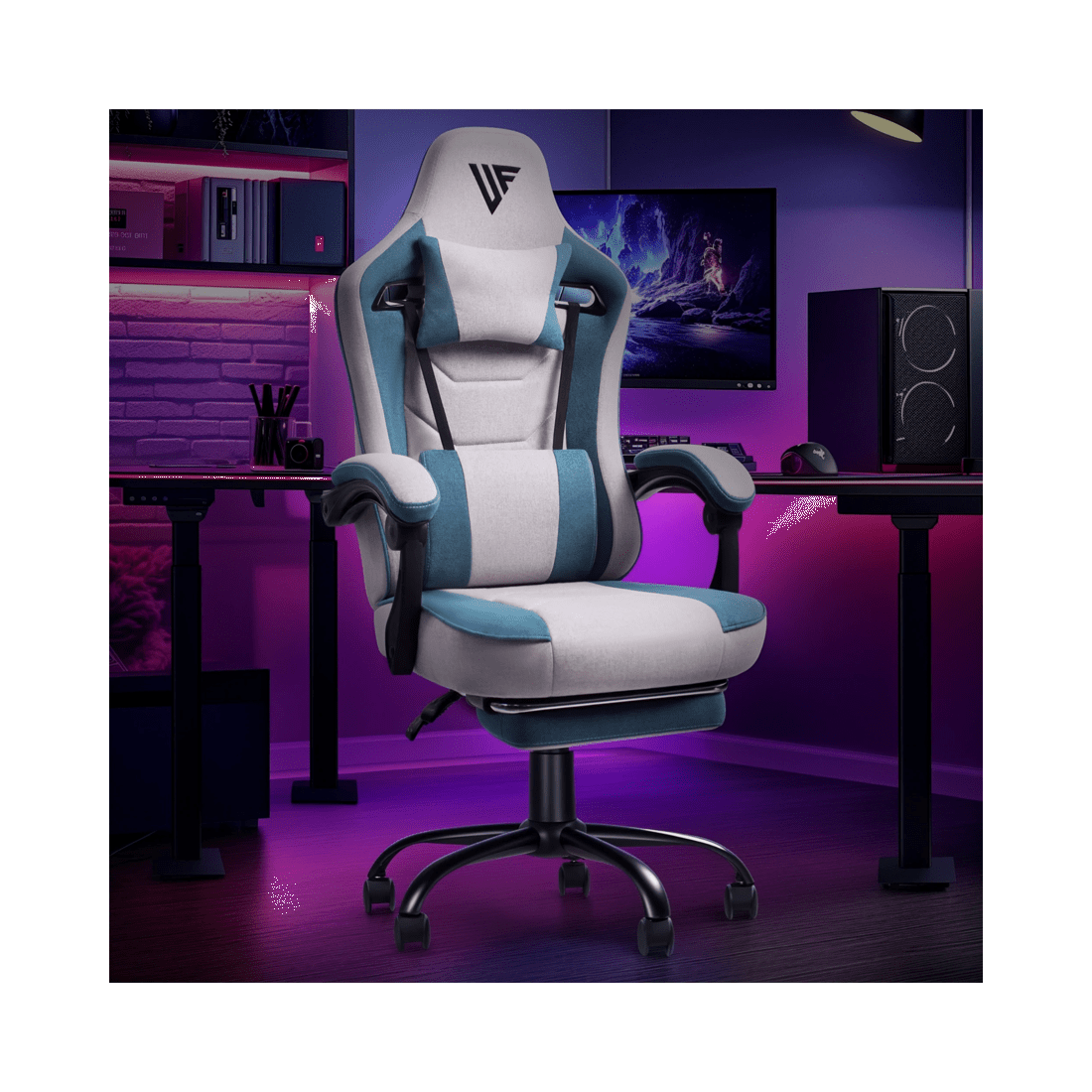3 Advwin Gaming Chair With Footrest Linen Fabric Ergonomic Office Chair
 - Grey, 3 of 9
