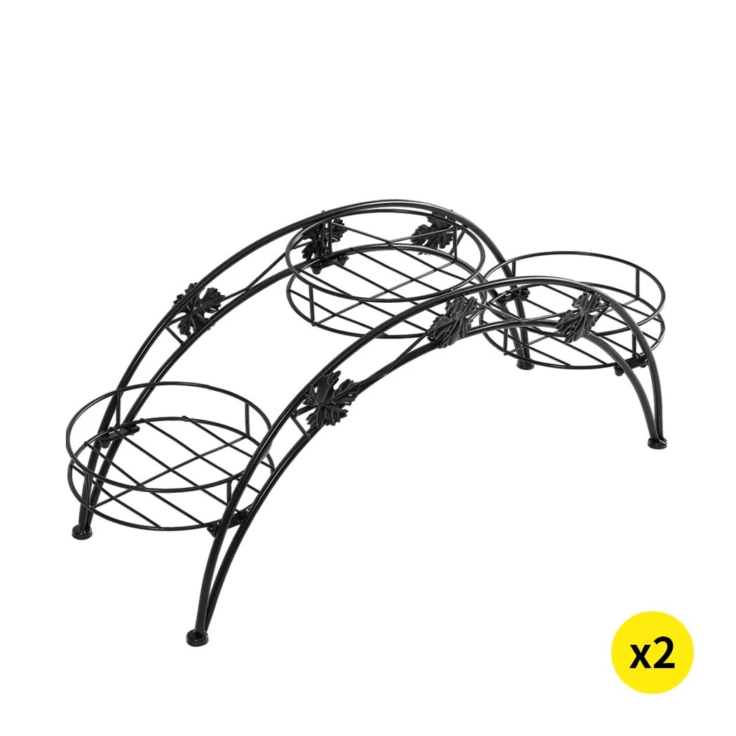 1 Levede 2 Pcs Arch Shape Metal Plant Stand with 3 Plant Pot Space - Black, 1 of 8