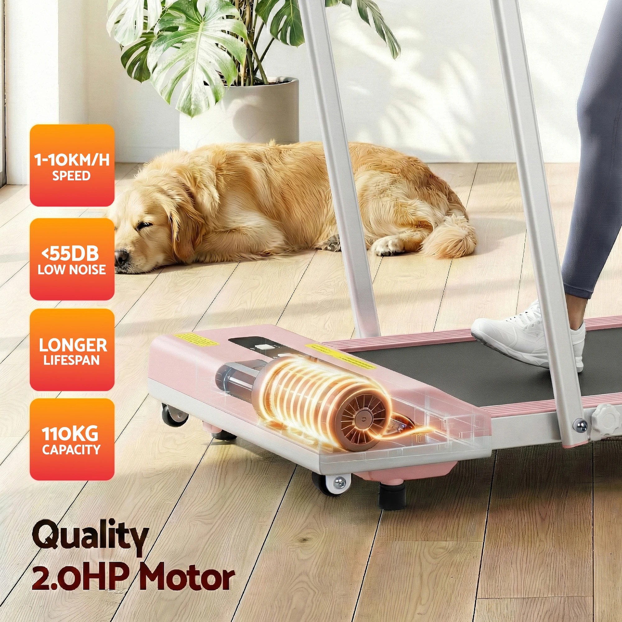 7 Everfit Treadmill Electric Walking Pad Under Desk Home Gym Fitness 380mm - Pink, 7 of 9