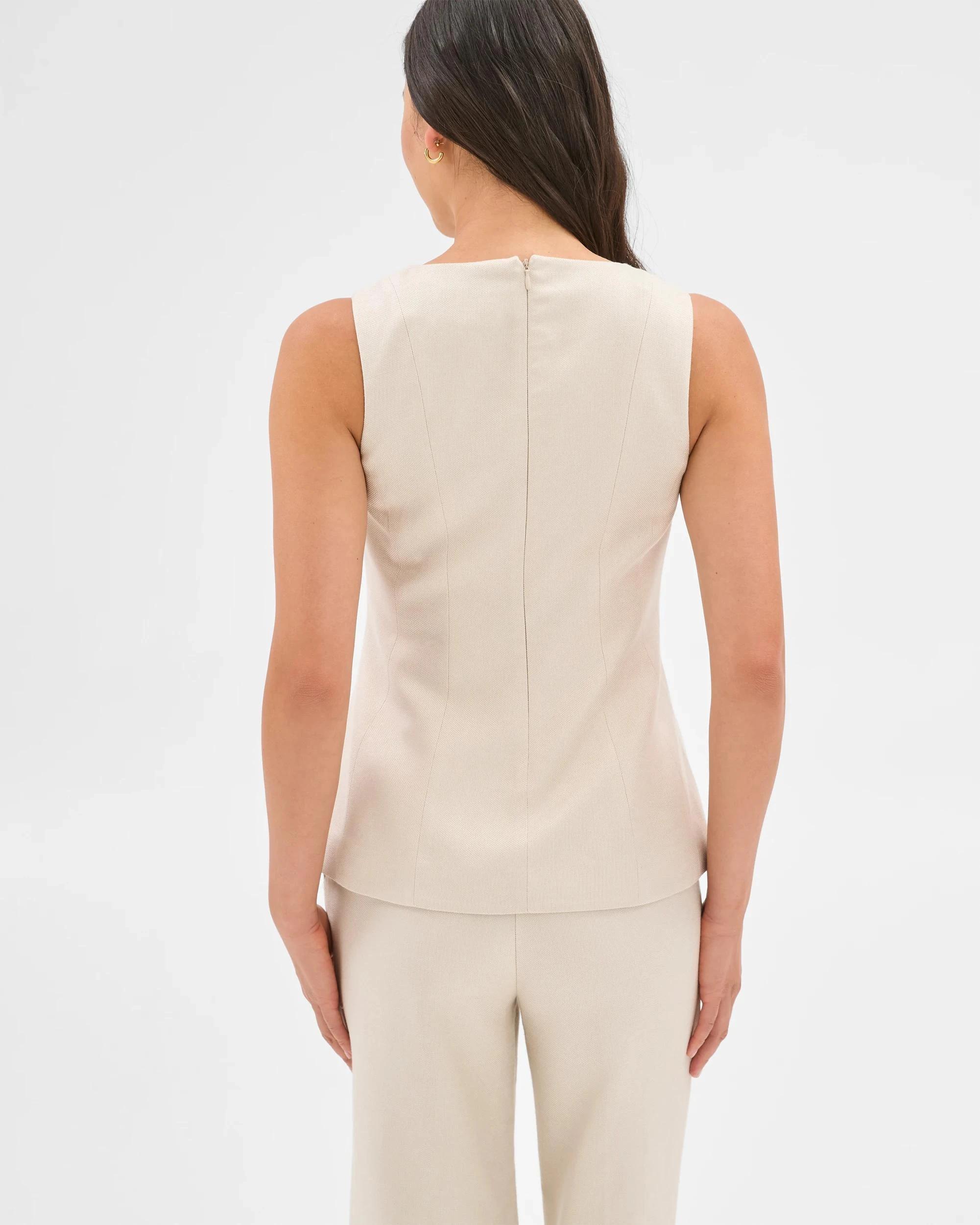 5 Sleeveless Textured Pleat Detail Top - Preview CREAM, 5 of 5