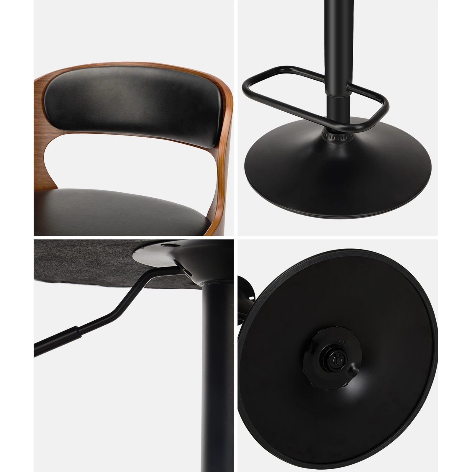 5 Oikiture 2x Bar Stools Kitchen Gas Lift Swivel Chairs - Black, 5 of 9