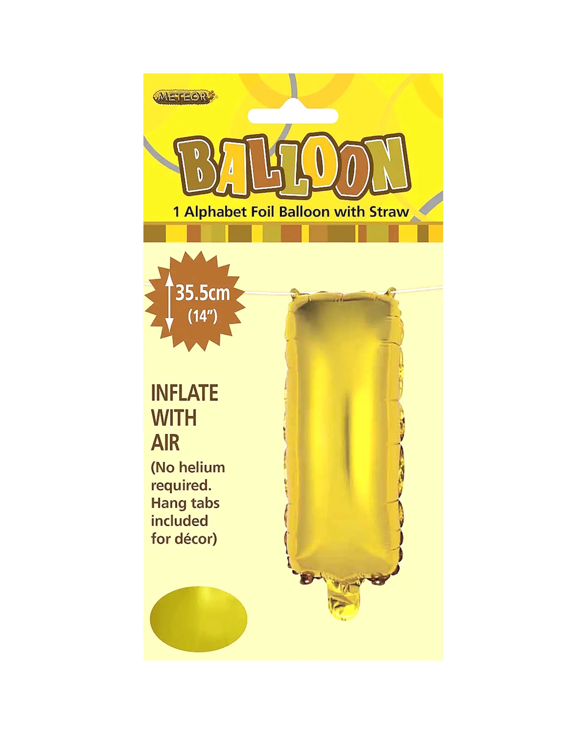 2 Meteor Letter I Foil Air Fill Balloon 35.5cm - Gold, 2 of 2