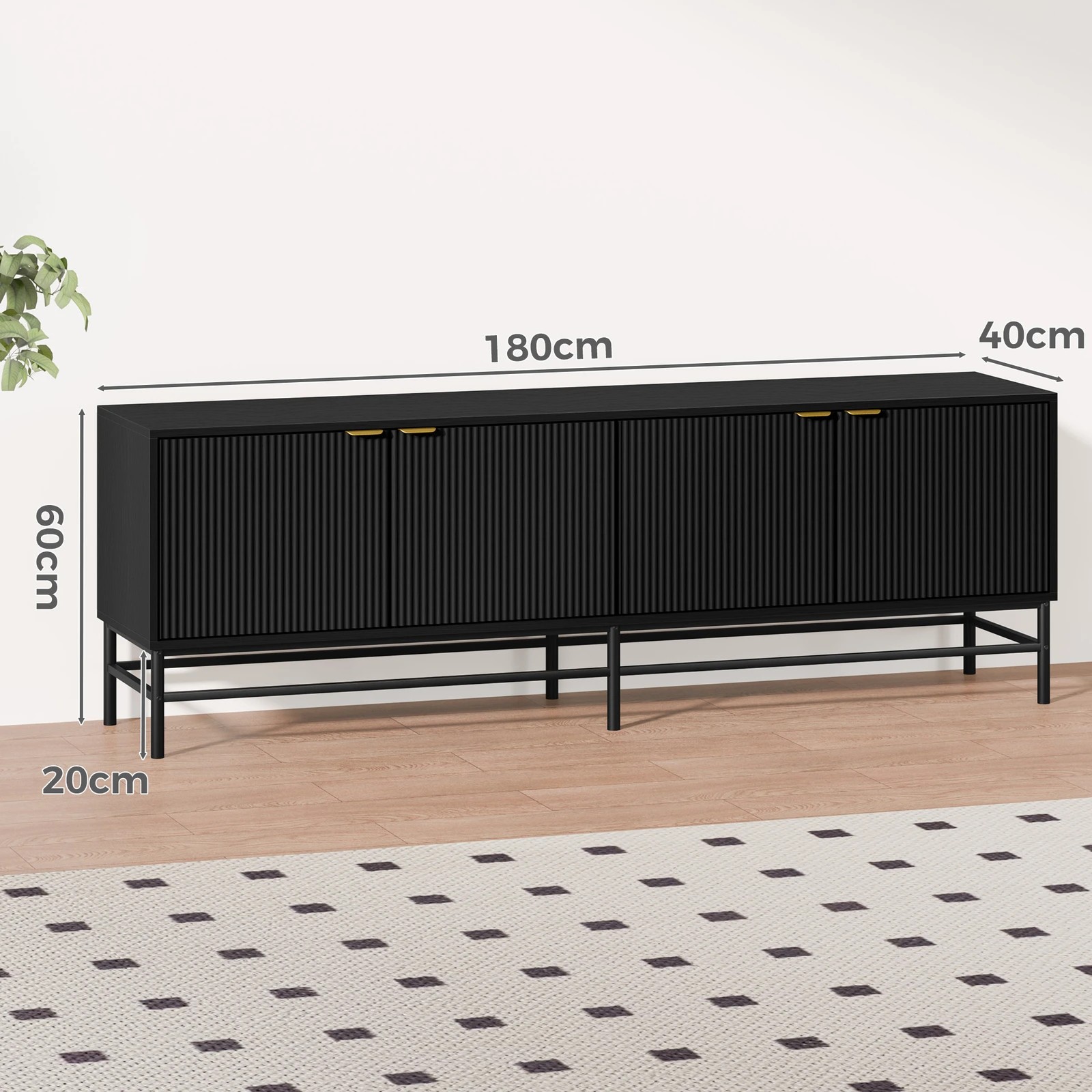 3 Alfordson Entertainment Unit 180cm TV Cabinet Stand Storage Doors Shelf - Black, 3 of 4