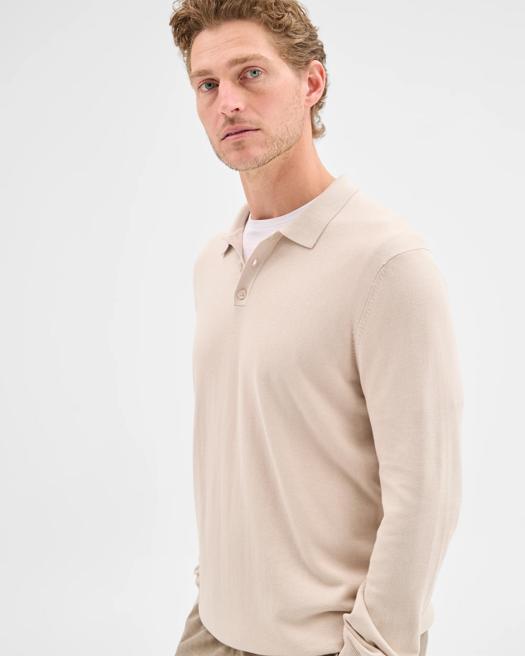 3 Preview Long Sleeve Knit Polo Top MOONBEAM, 3 of 5