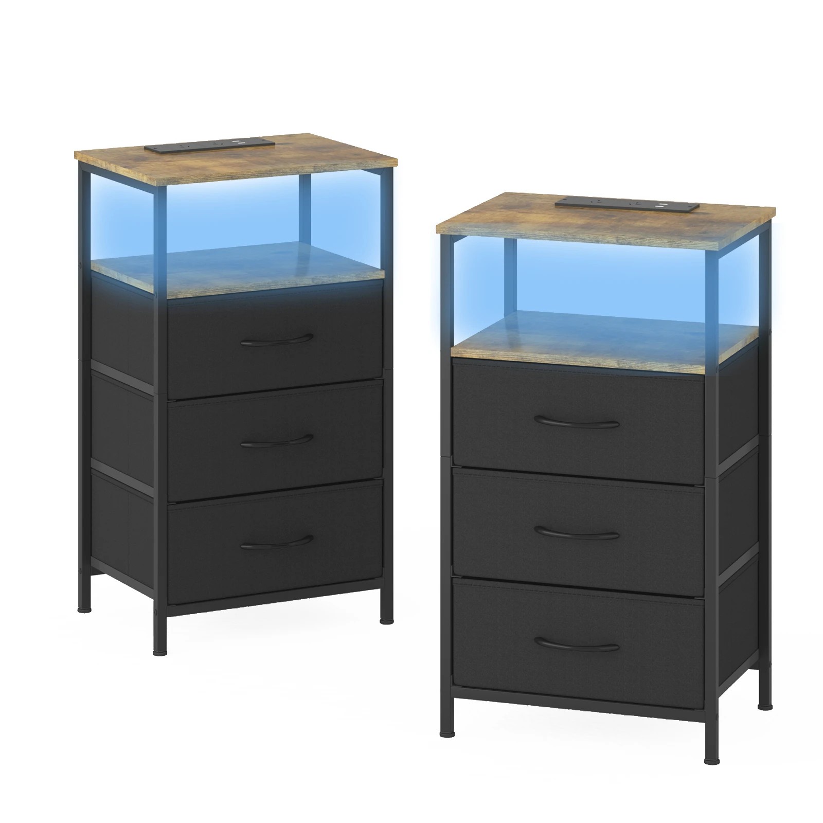 1 Advwin Led Bedside Table Set Of 2 Charging Station Nightstand, 1 of 7