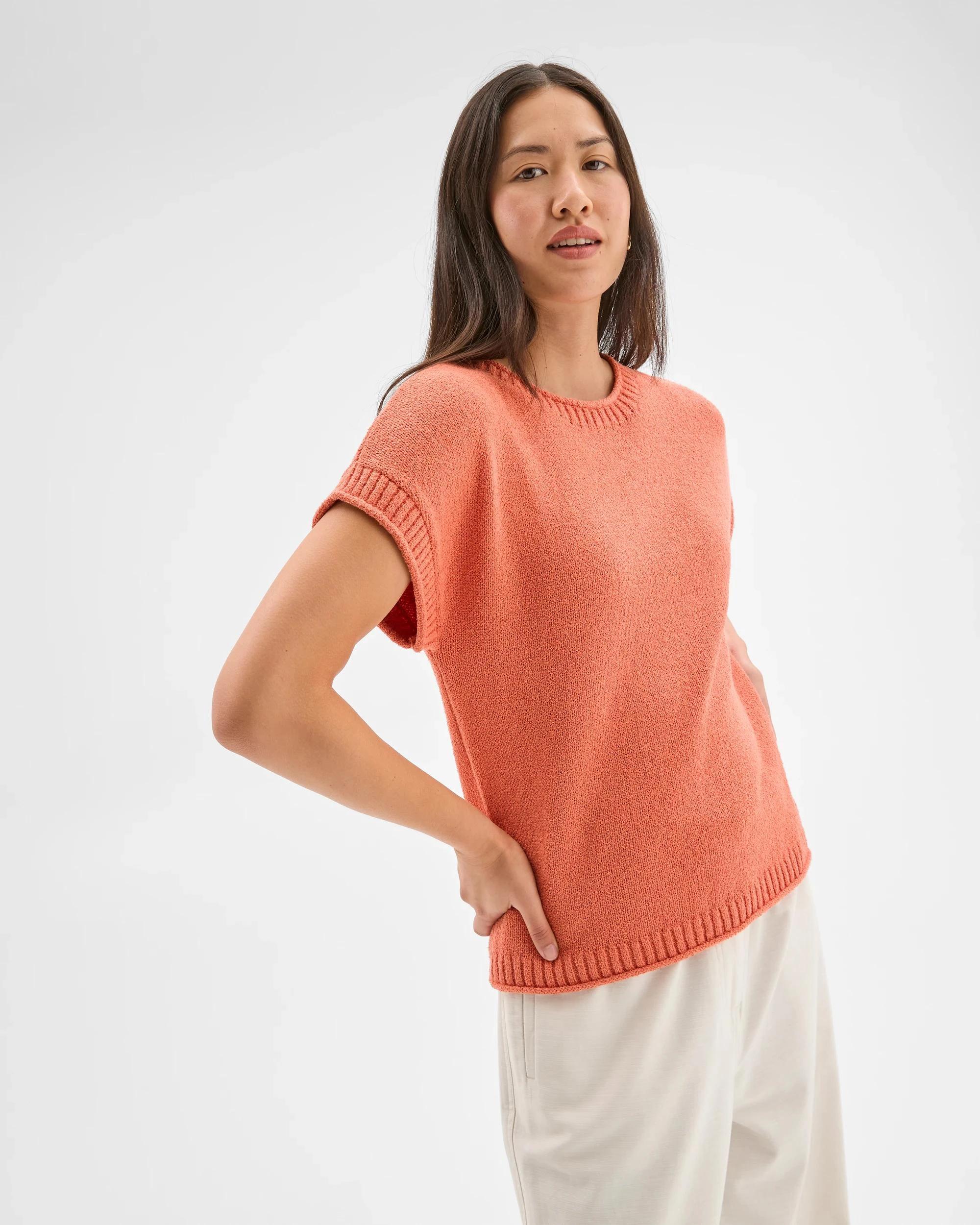 2 Target Australian Cotton Blend Boucle Roll Trim Knit Top PAPAYA, 2 of 5
