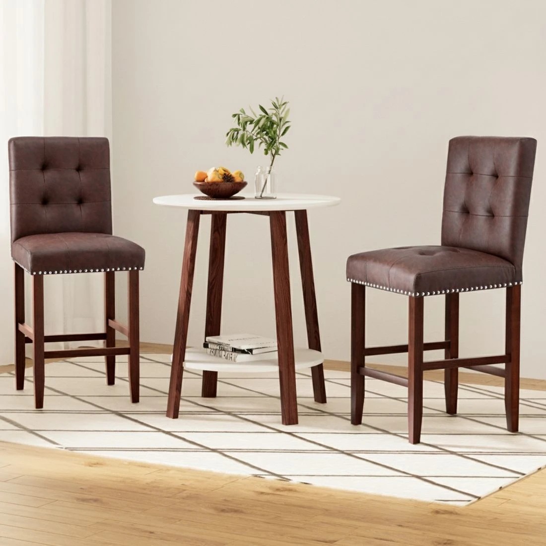 4 Artiss 2x Bar Stools Kitchen Dining Chairs Counter PU Leather Wooden Ada Brown - Brown, 4 of 6