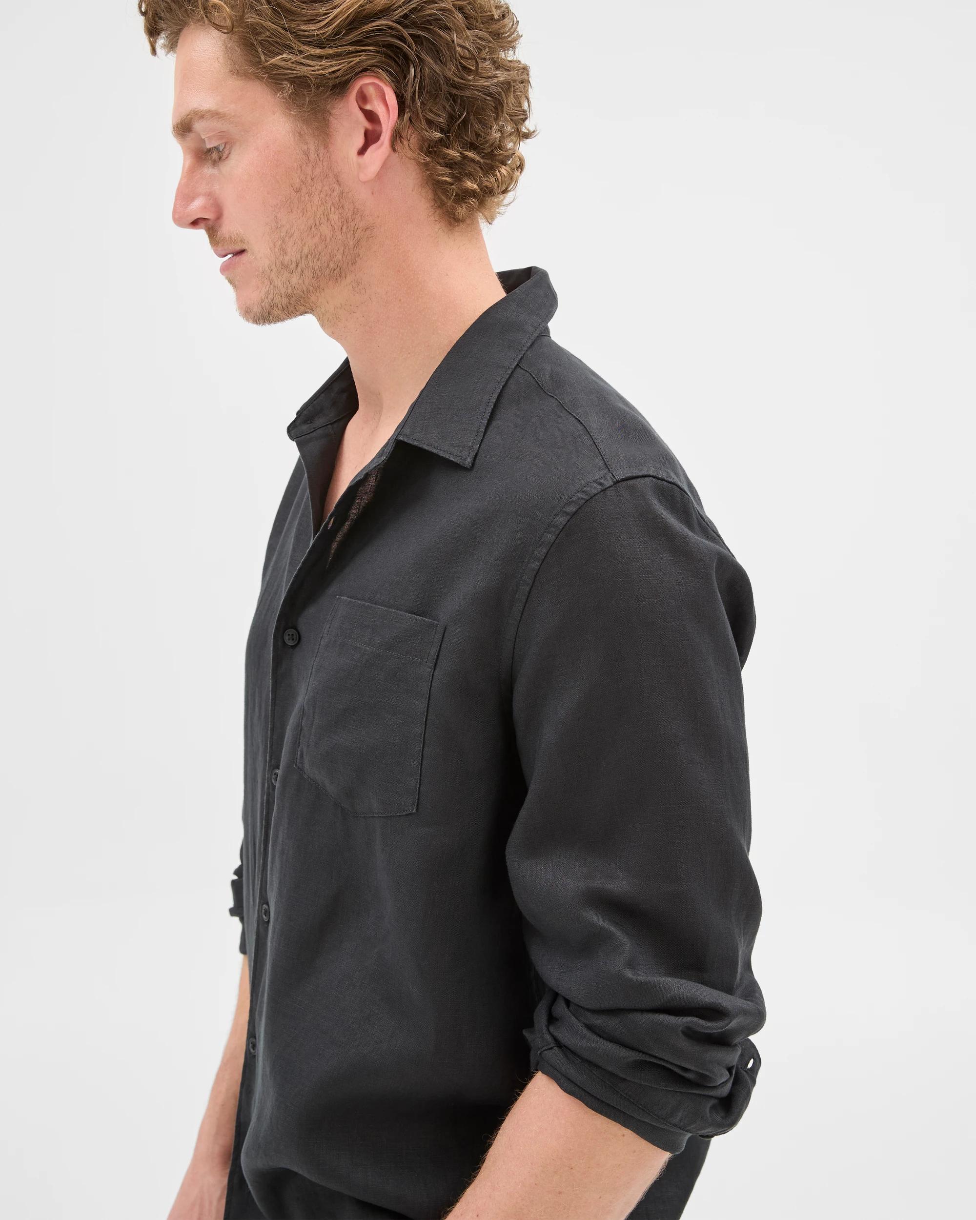 5 Target European Linen Long Sleeve Shirt BLACK, 5 of 7