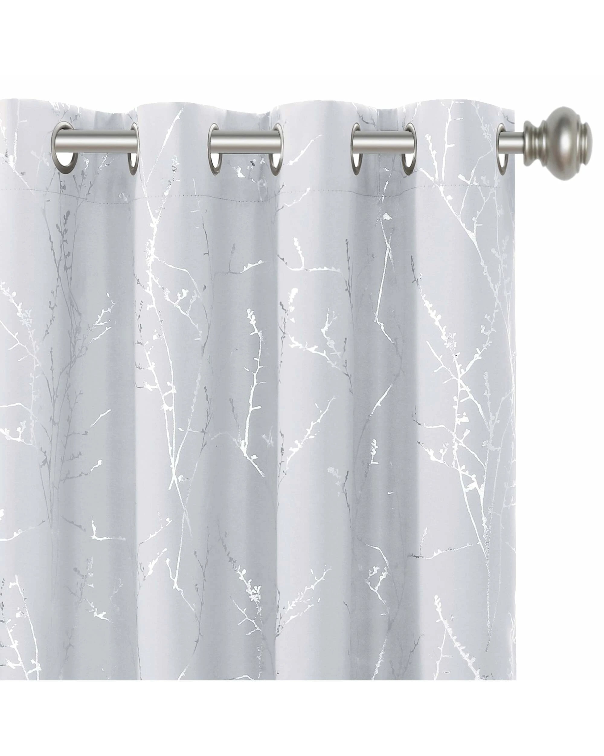 4 Smarcute Blockout Foil Print Twig Tree Grommet Curtain - 2X 132x160cm - Silver, 4 of 4